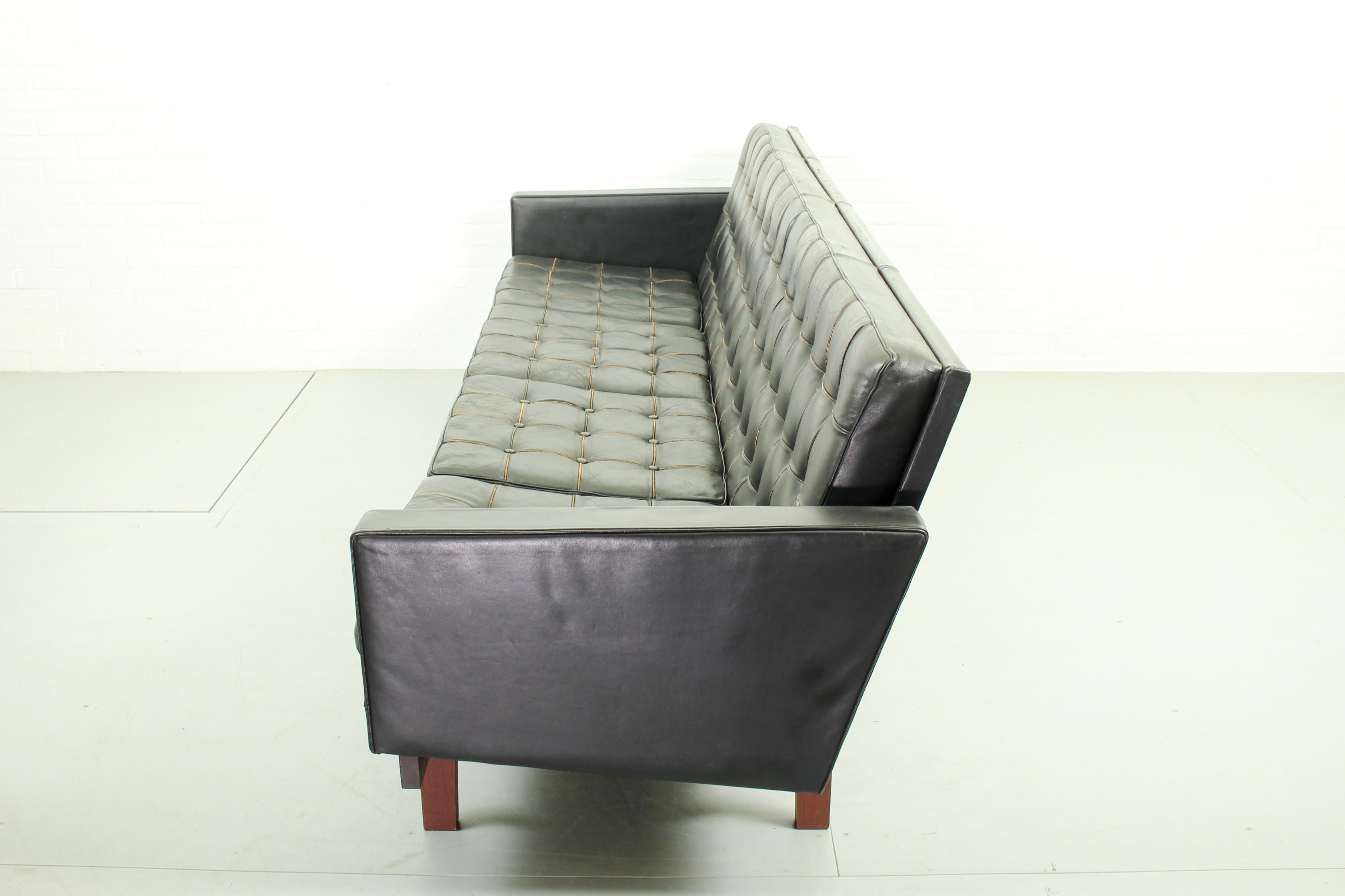 Mid-20th Century Set of Black Leather 4-Seat Sofa and 2 Lounge Chairs by Karl Erik Ekselius