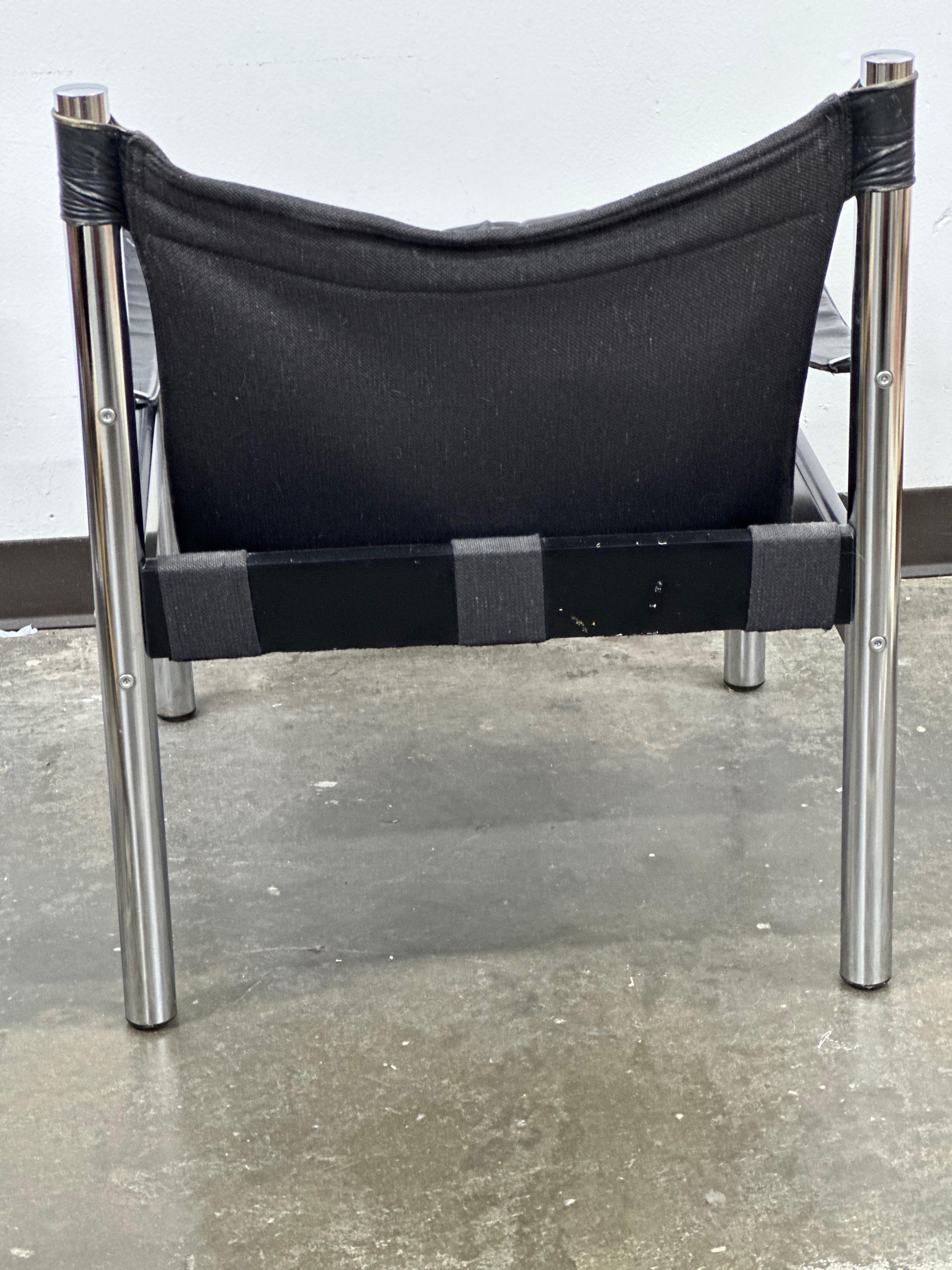 set of Black Leather, Chrome Safari Chairs by Johanson Designs For Sale 2