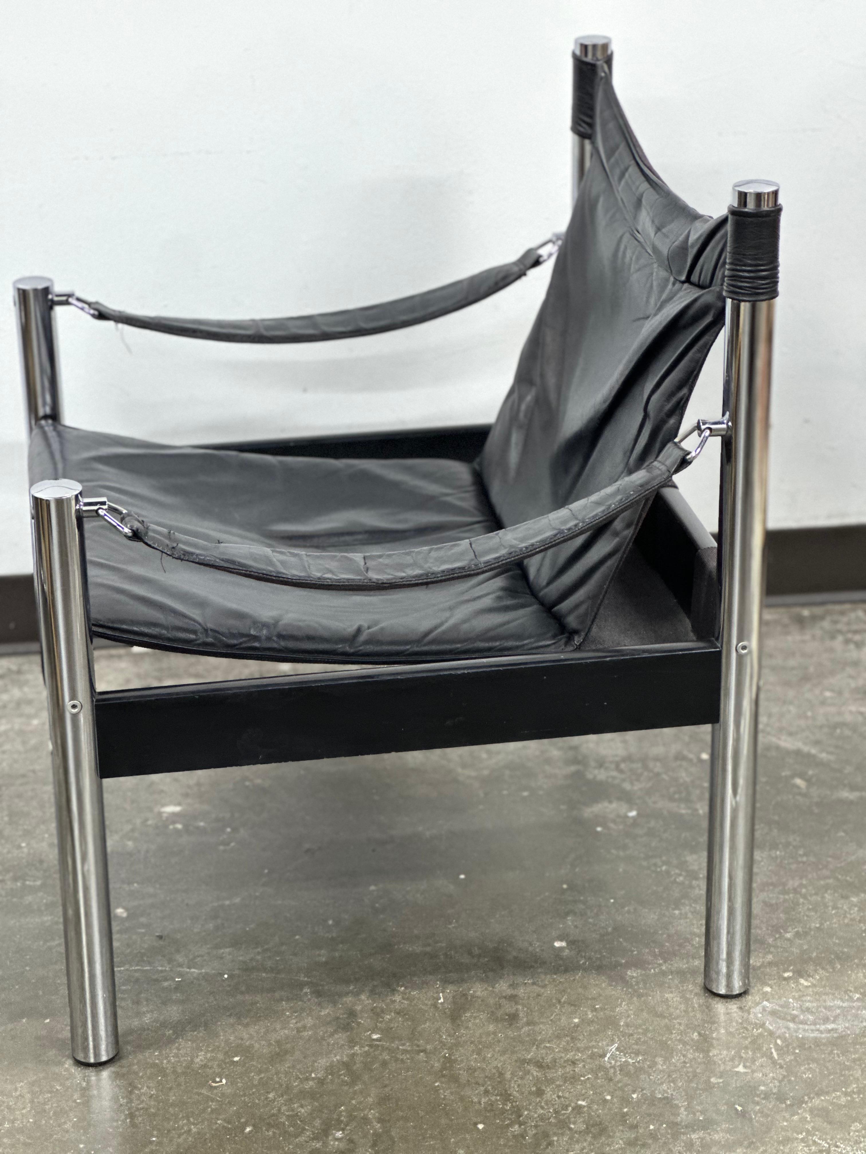 Ensemble de chaises Safari en cuir noir et chrome par Johanson Designs Bon état - En vente à Nashville, TN