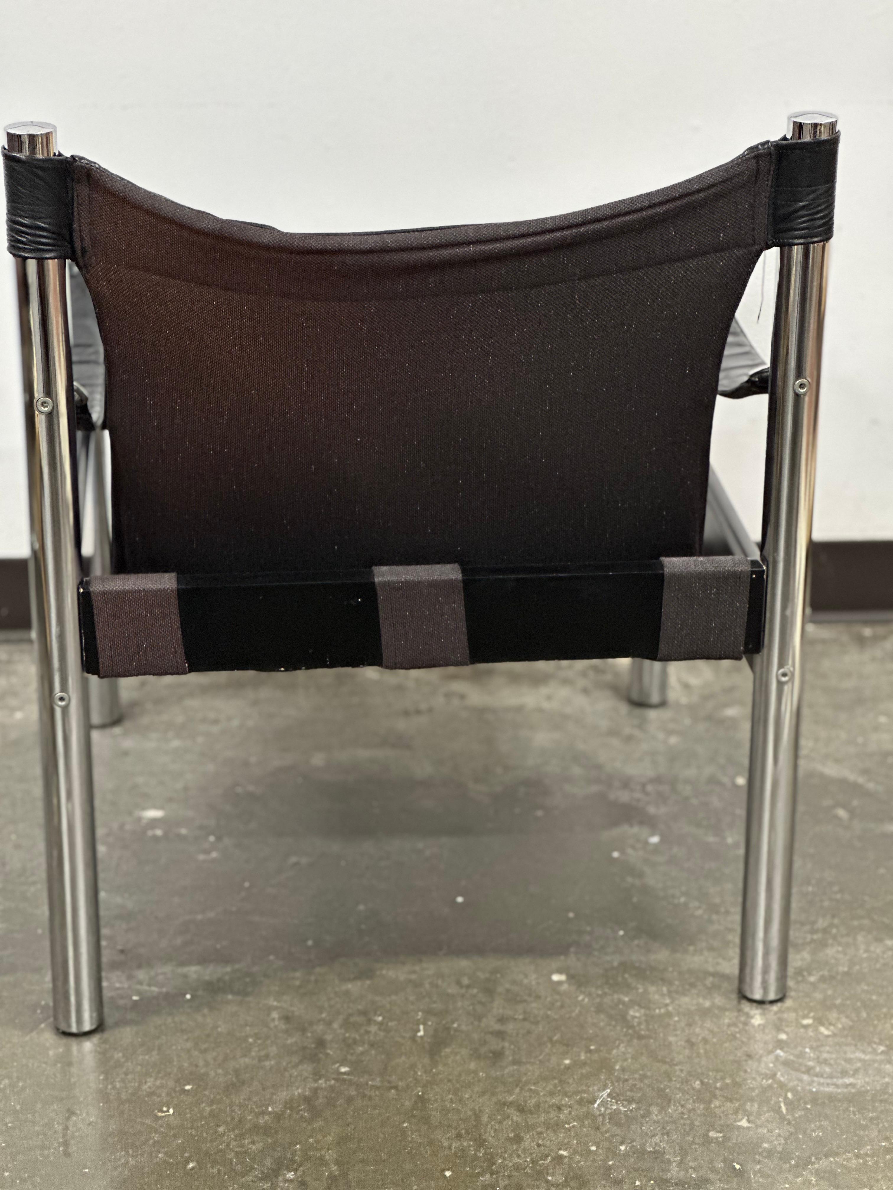 Swedish set of Black Leather, Chrome Safari Chairs by Johanson Designs For Sale
