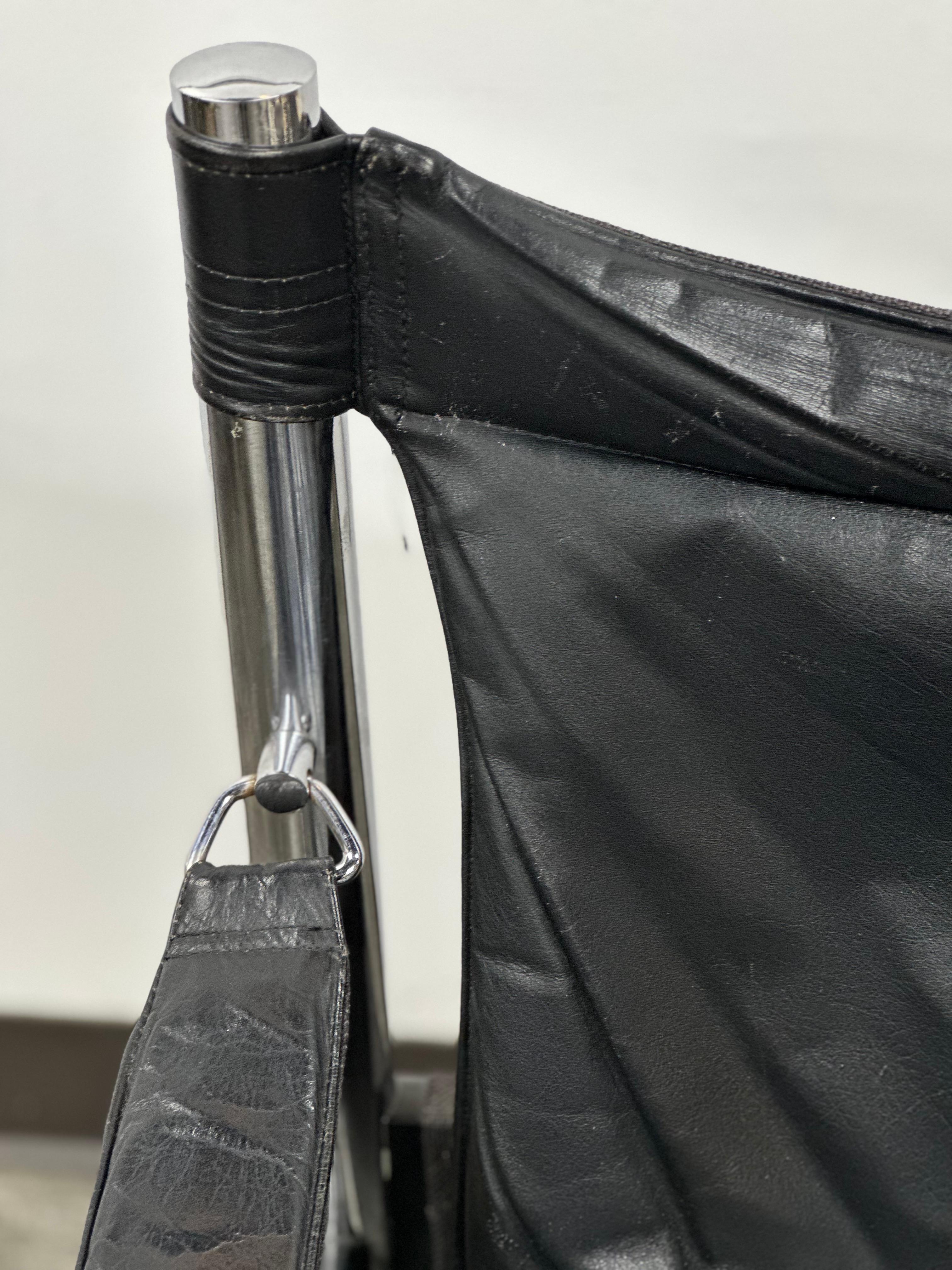 Juego de sillas Safari de cuero negro y cromo de Johanson Designs en venta 2