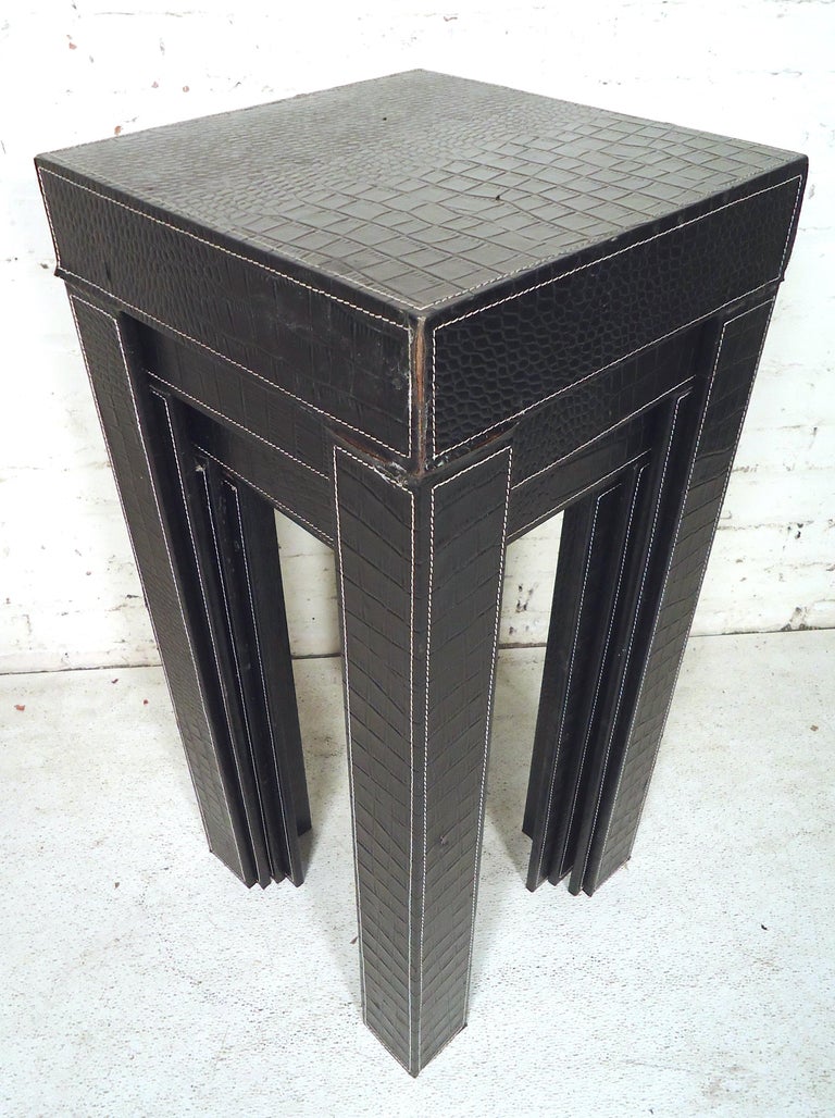 Set of Black Leather Nesting Tables For Sale at 1stDibs