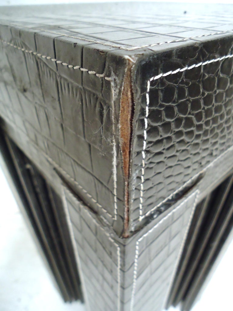 Set of Black Leather Nesting Tables For Sale at 1stDibs