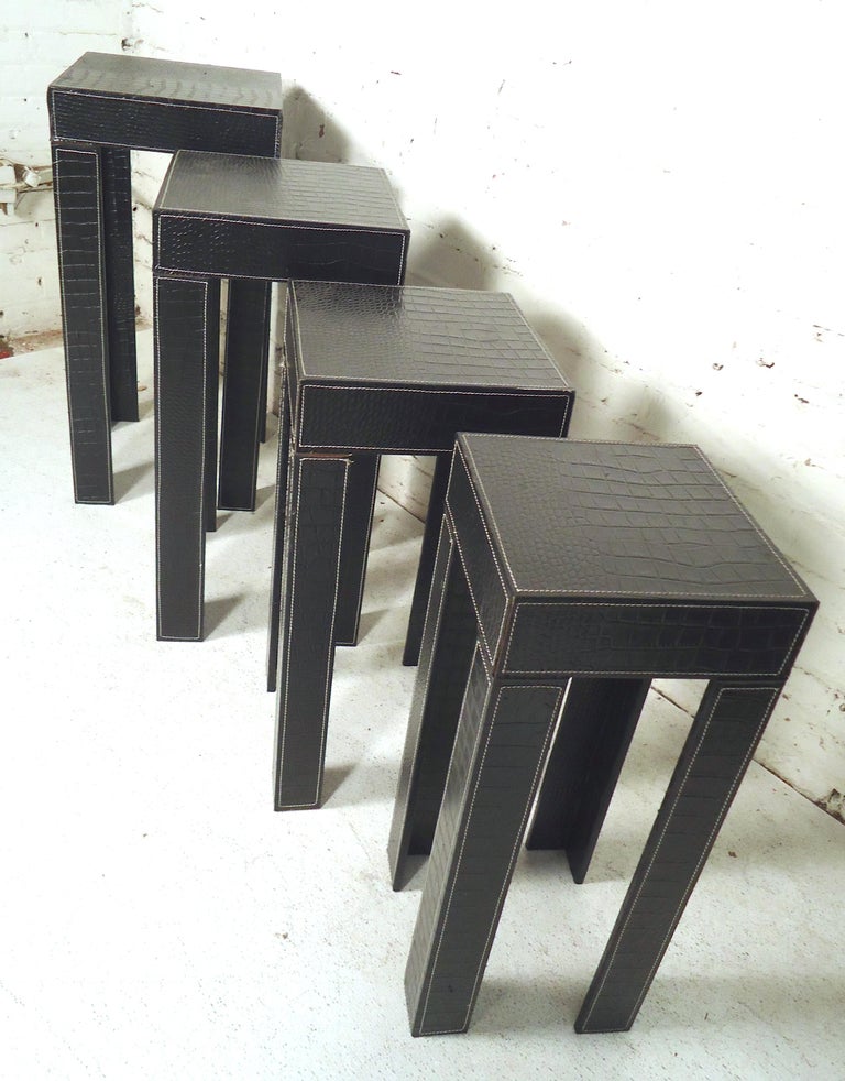 Set of Black Leather Nesting Tables For Sale at 1stDibs
