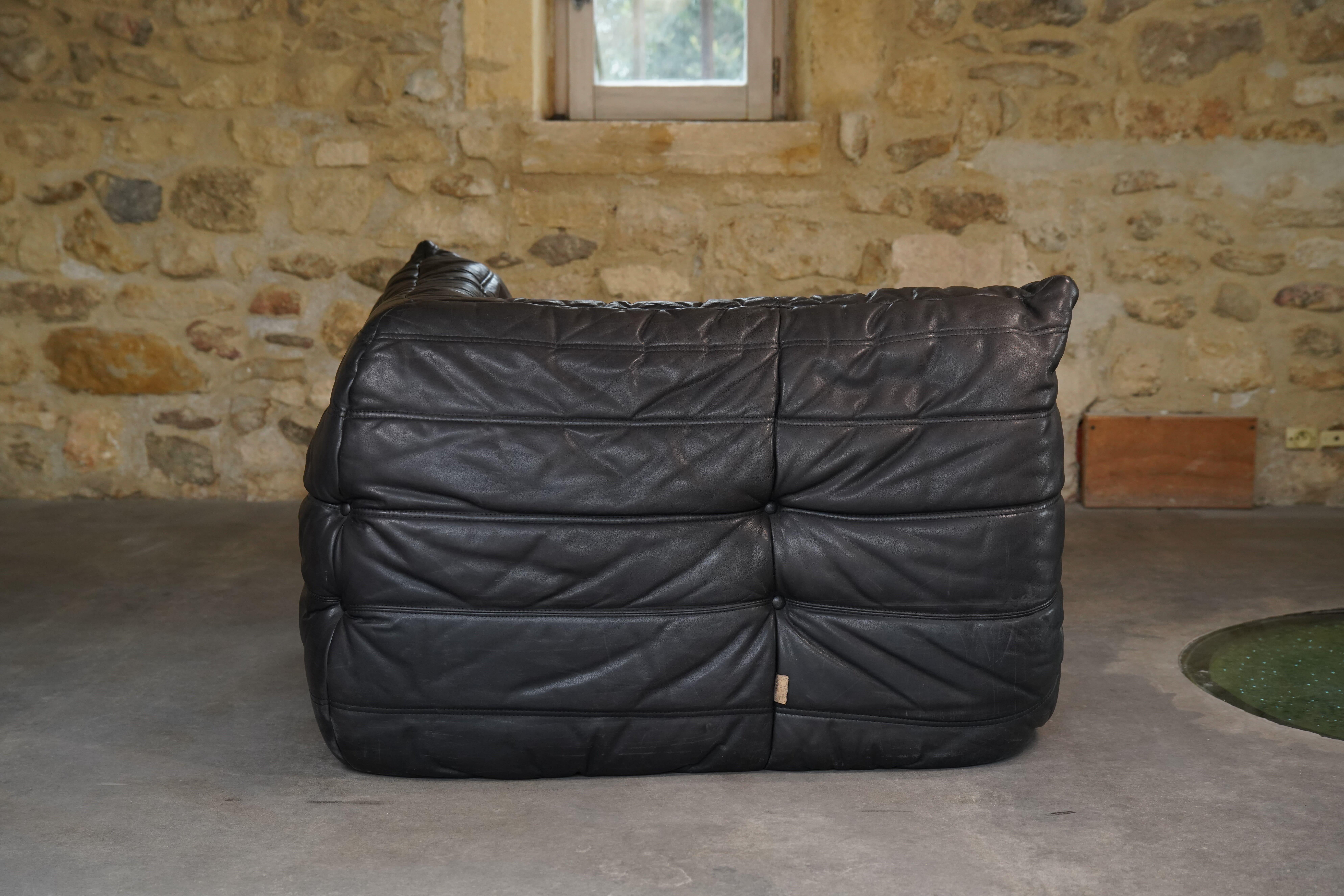 Black Leather Togo Set by Michel Ducaroy for Ligne Roset, 1986 For Sale 5