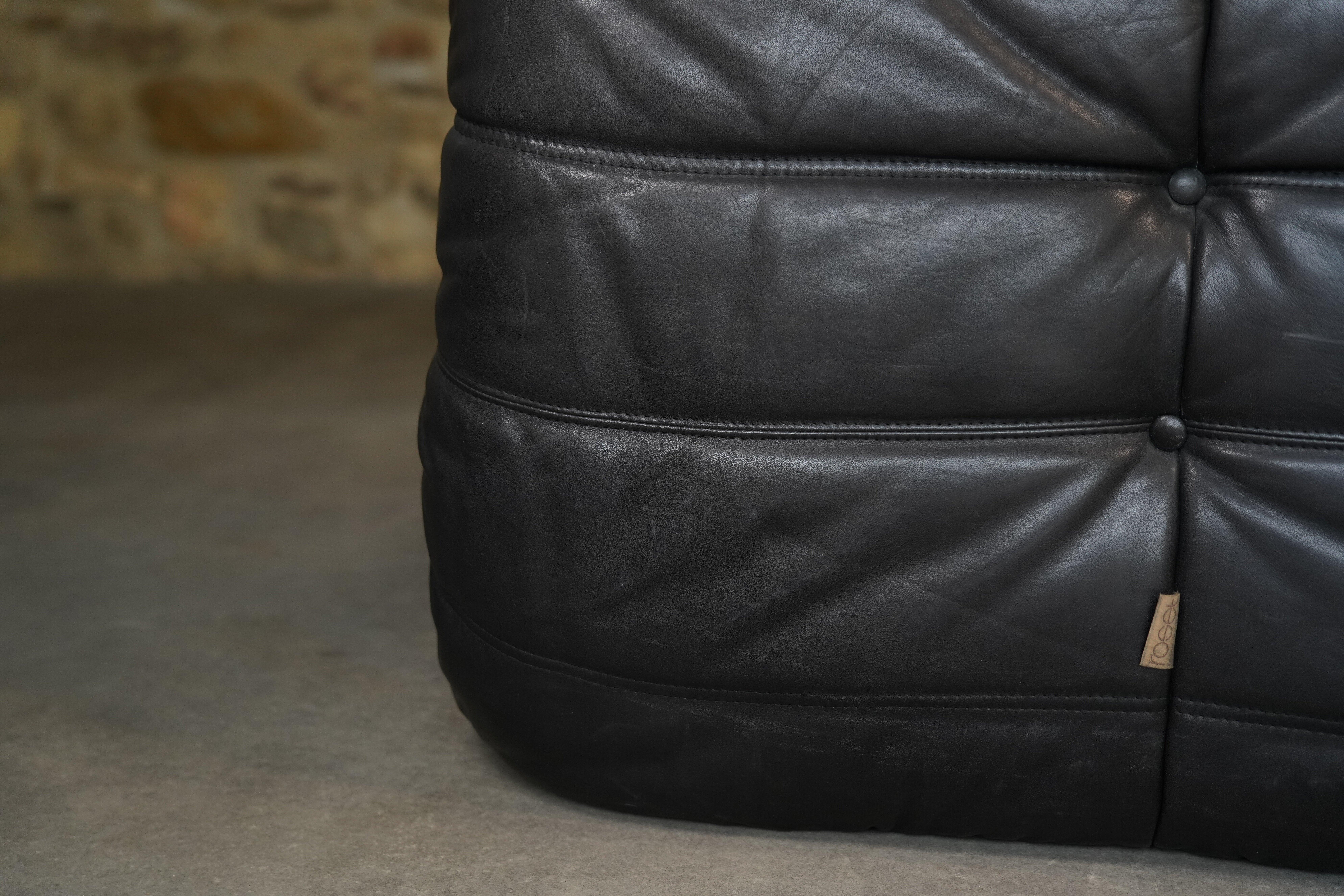 Black Leather Togo Set by Michel Ducaroy for Ligne Roset, 1986 For Sale 8