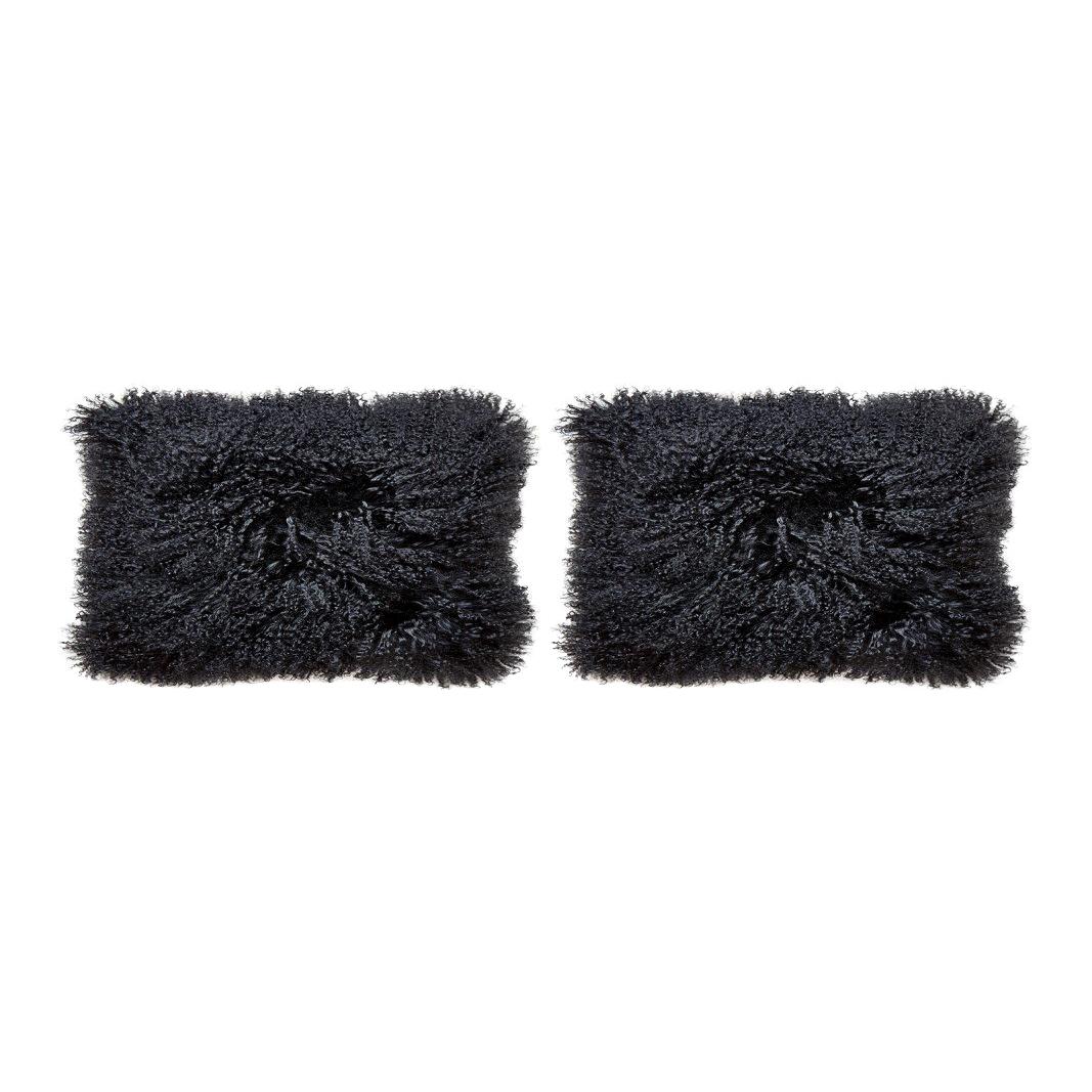 Set of Black Mongolian Lamb Hair Lumbar Pillows