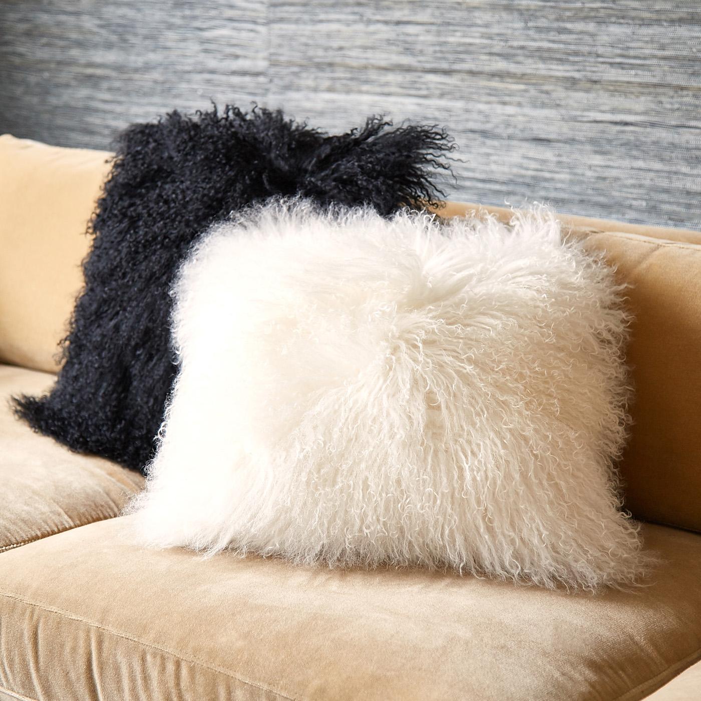 black mongolian fur pillow