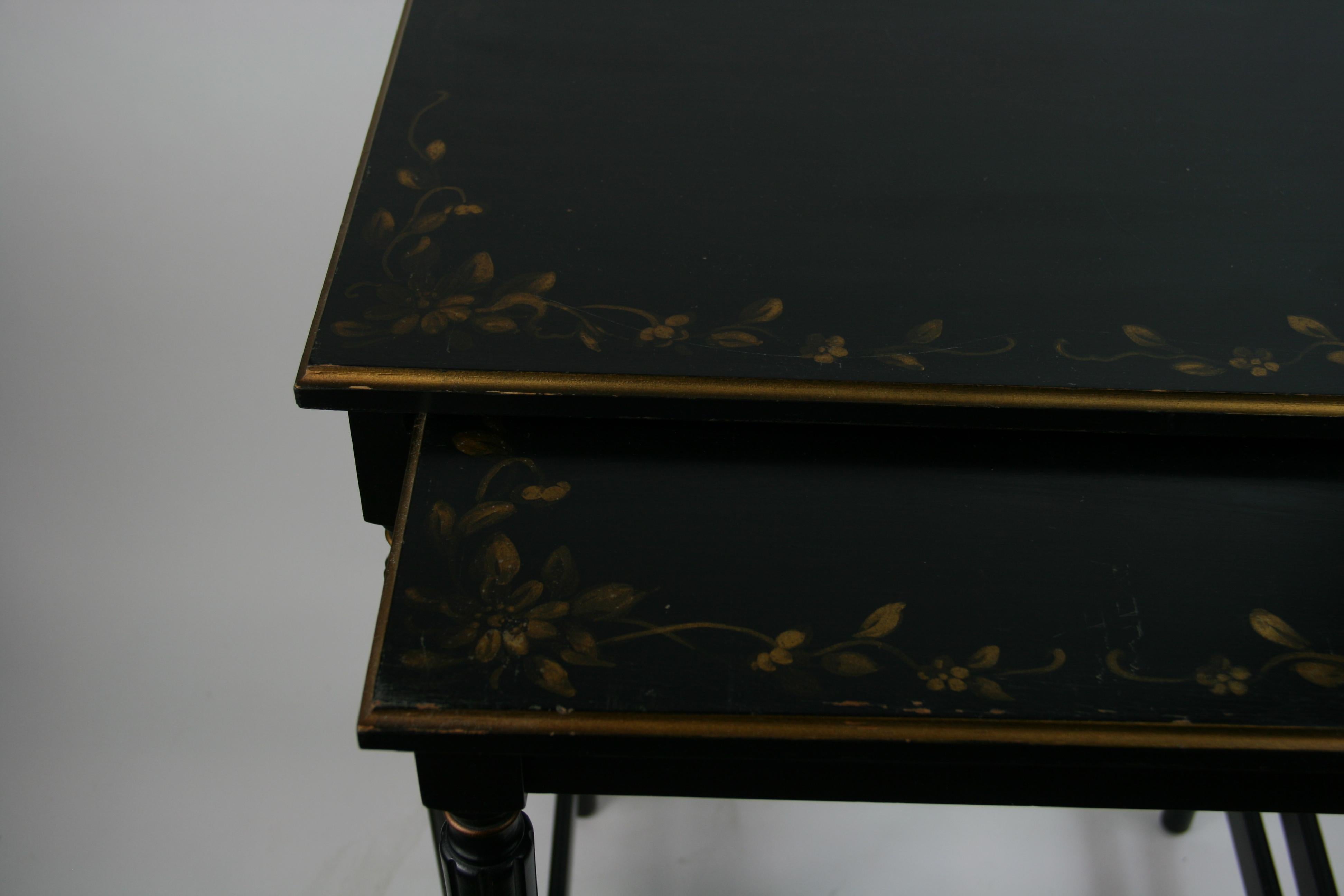 Set of Black Nesting Tables with Gilt Floral Design by Imperial Furniture For Sale 5