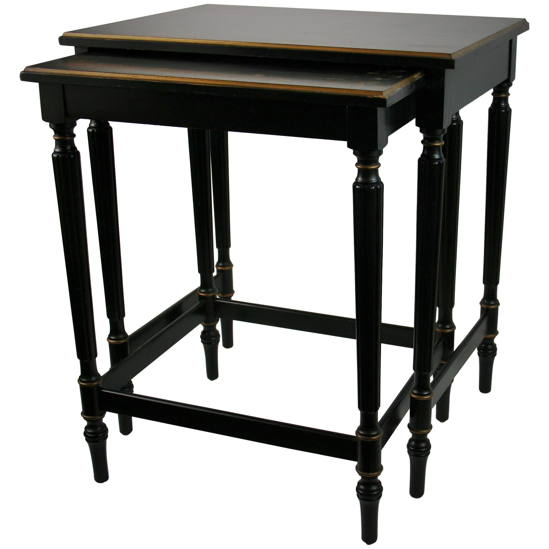 Set of Black Nesting Tables with Gilt Floral Design by Imperial Furniture