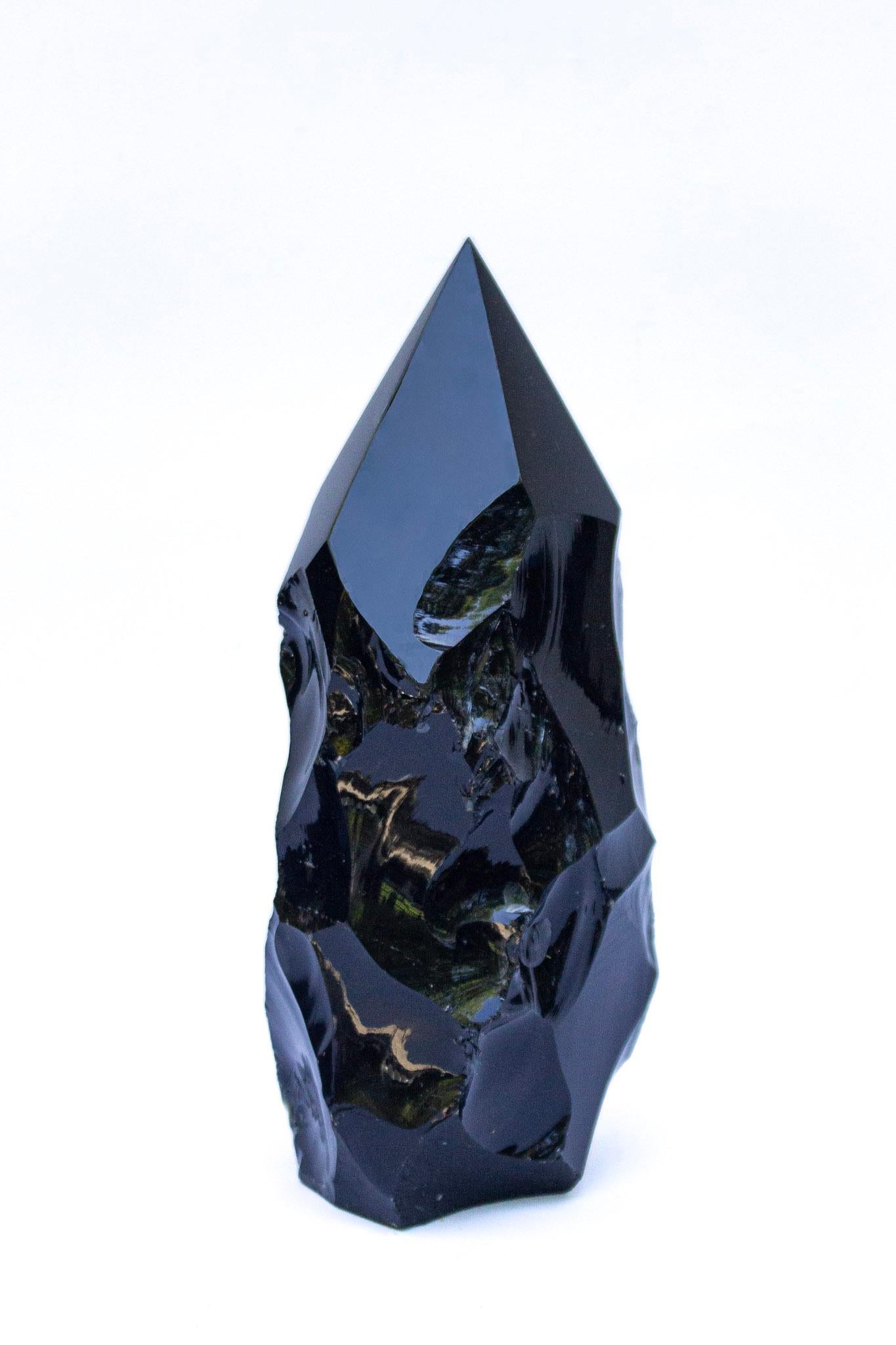 Juego de Espejo y Puntas de Obsidiana Negra con Incisiones de Formación Natural Mexicano en venta