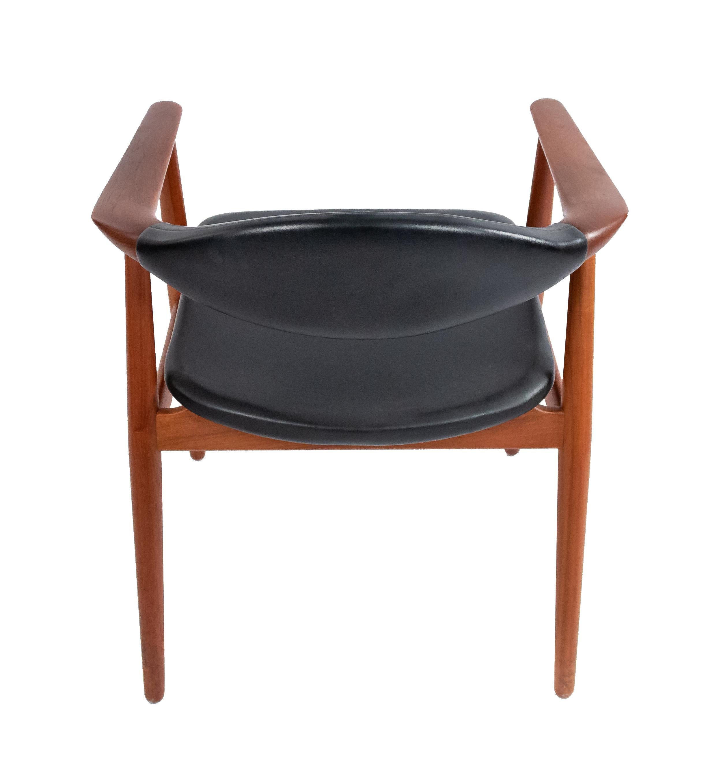 Wood Set of Black Vinyl and Teak Erik Kirkegaard Midcentury Arm Chairs For Sale