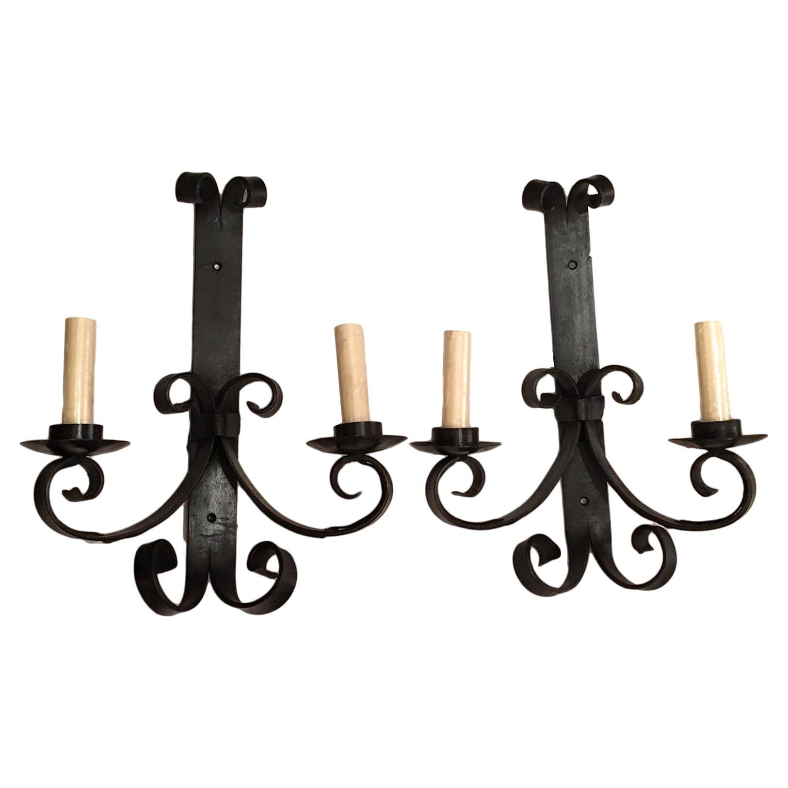 Set of Black Wrought Iron Sconces, Sold in Pairs For Sale