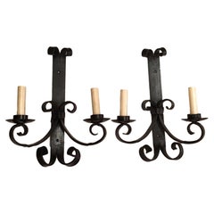 Retro Set of Black Wrought Iron Sconces, Sold in Pairs