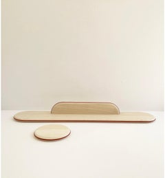 Set of Bleached Ash and Orange Leather WALY Shelves by Mademoiselle Jo