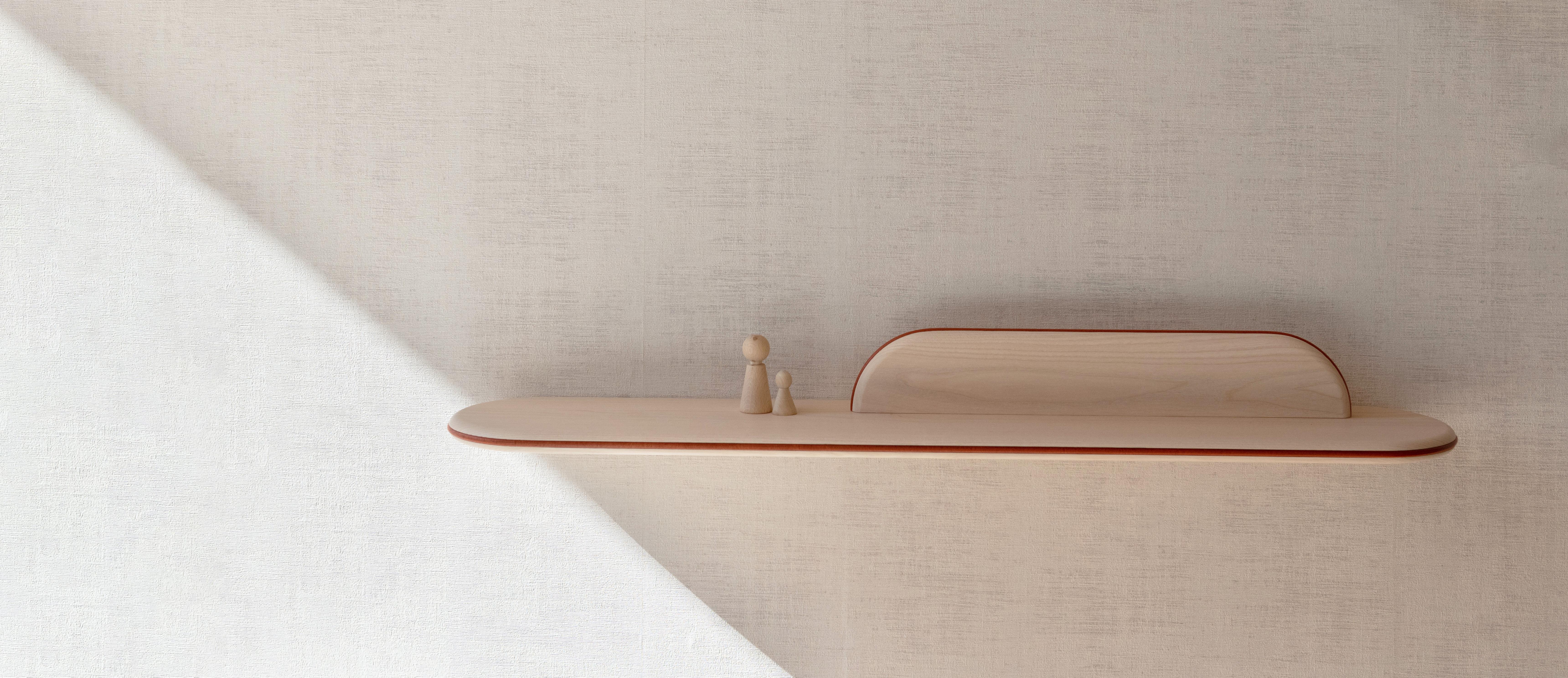 Belgian Set of Bleached Ash and Orange Leather WALY Shelves by Mademoiselle Jo For Sale