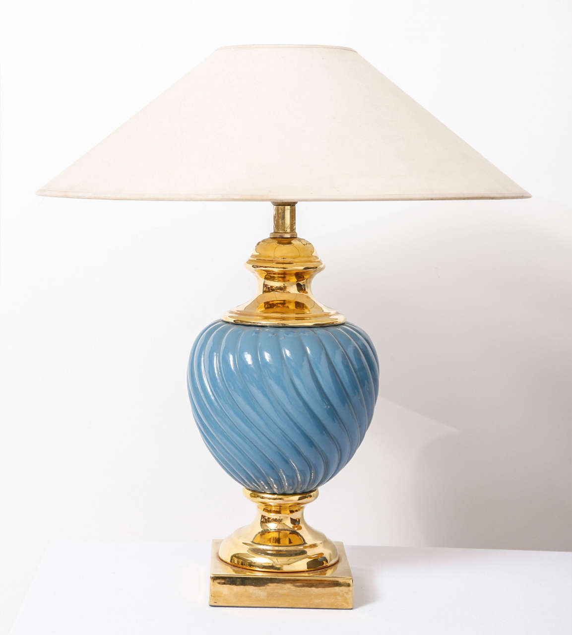 Italian Set of Blue and Gold Ceramic Table Lamps, Hollywood Regency, 1970s