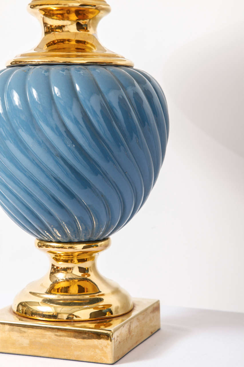 Late 20th Century Set of Blue and Gold Ceramic Table Lamps, Hollywood Regency, 1970s