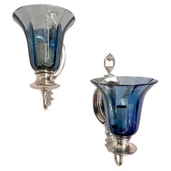Antique Set of Blue Glass Sconces, Sold per pair.