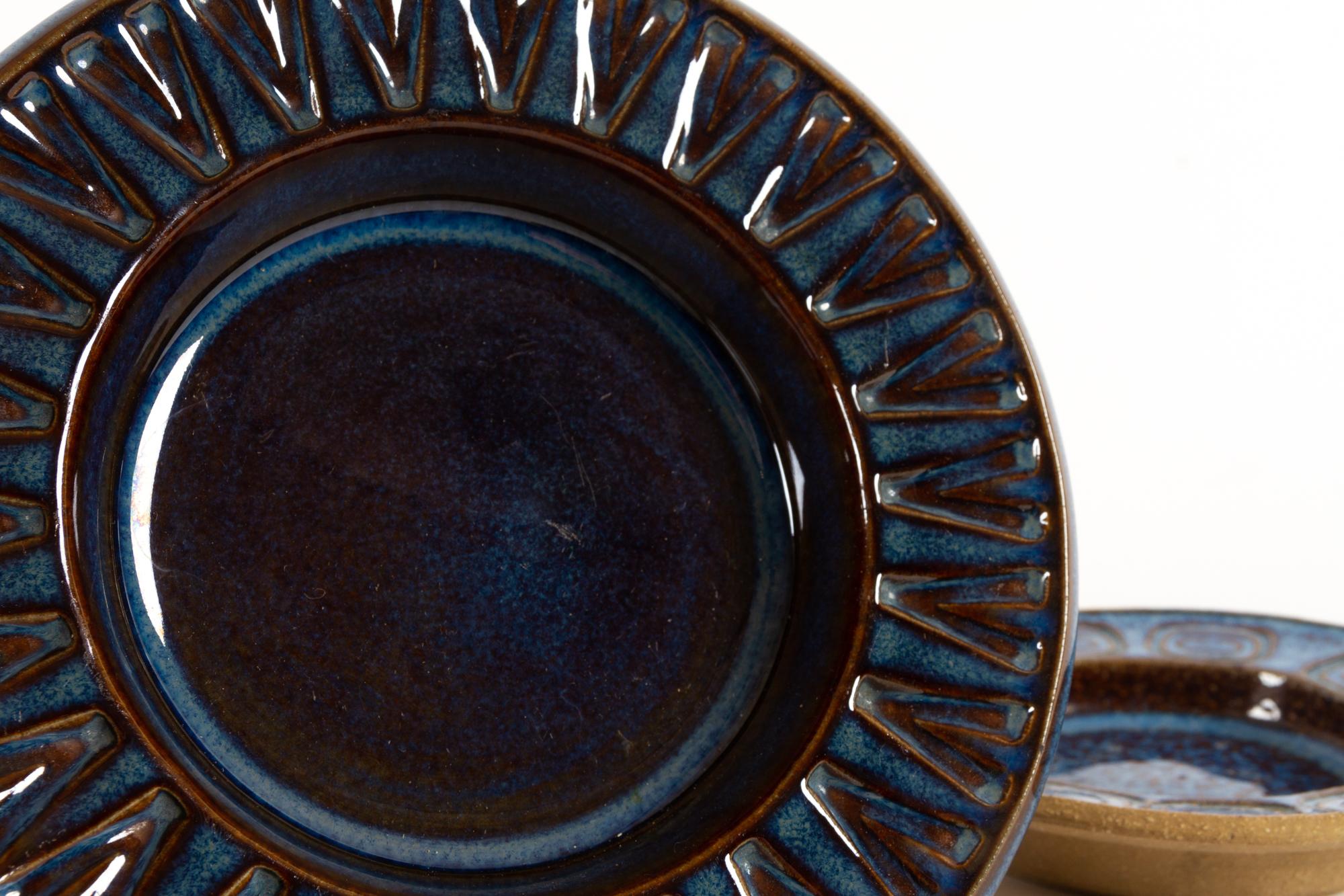 Set of Blue Glazed Ceramic Ashtrays from Søholm, 1960s In Good Condition For Sale In Asaa, DK