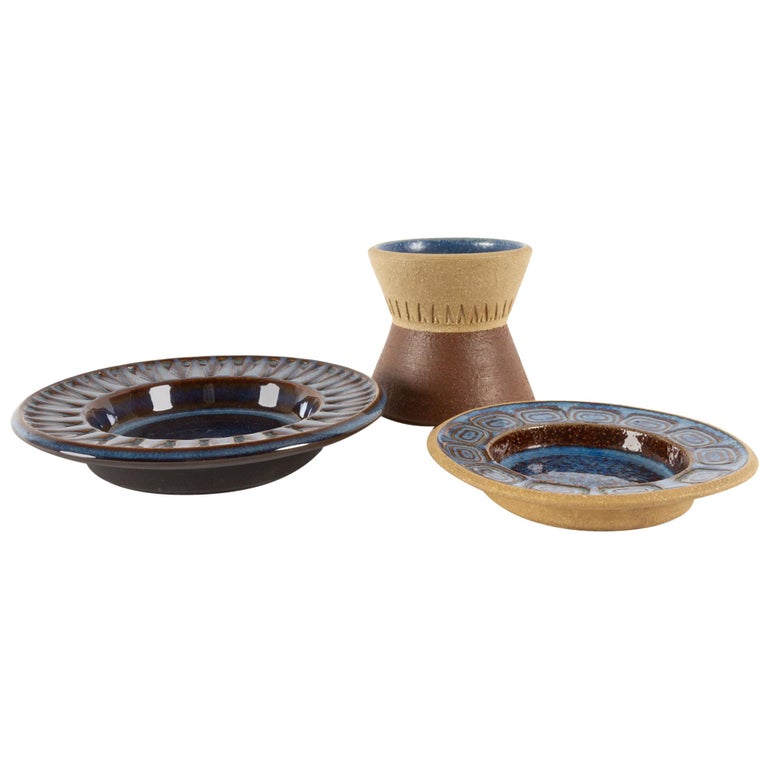 Set of Blue Glazed Ceramic Ashtrays from Søholm, 1960s For Sale at 1stDibs