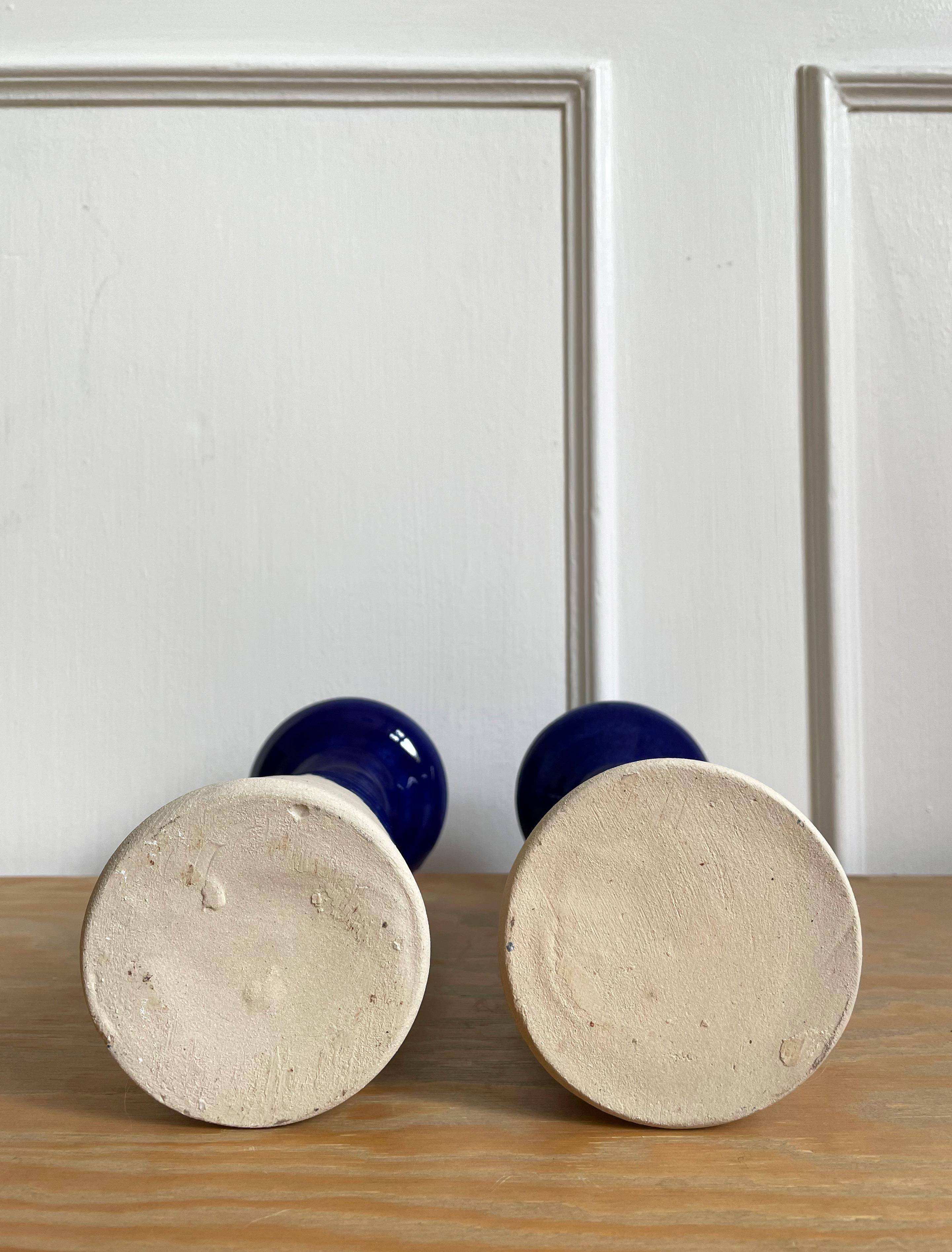 Set of Blue Glazed Ceramic Vases, Candle Sticks, 1980s In Good Condition For Sale In Copenhagen, DK