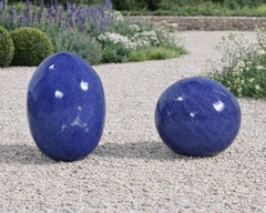 Set of Blue Glazed Ceramic Garden Egg Sculptures after Jun Kaneko