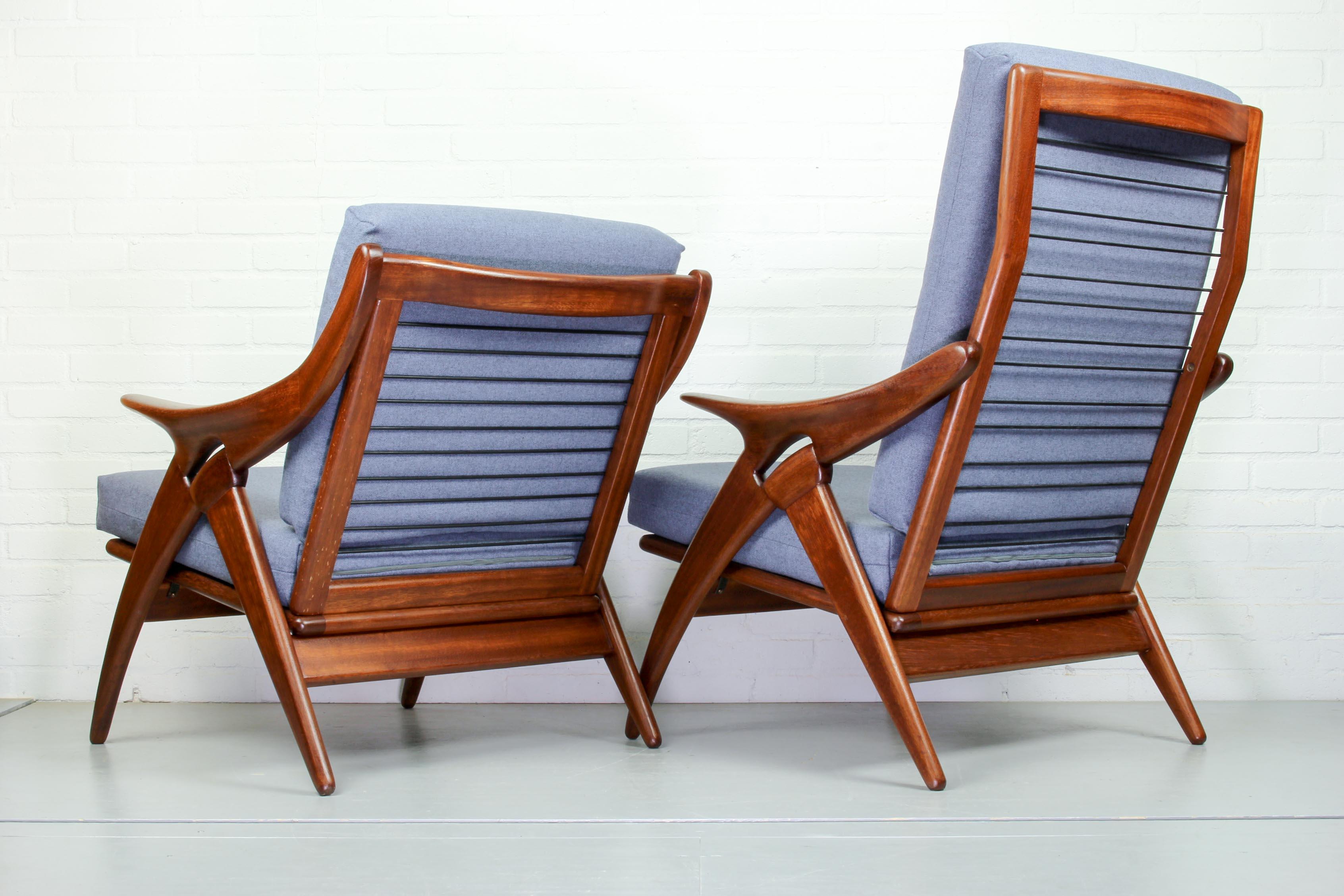Teak Set of Blue/Grey Armchairs from De Ster Gelderland, 1960s