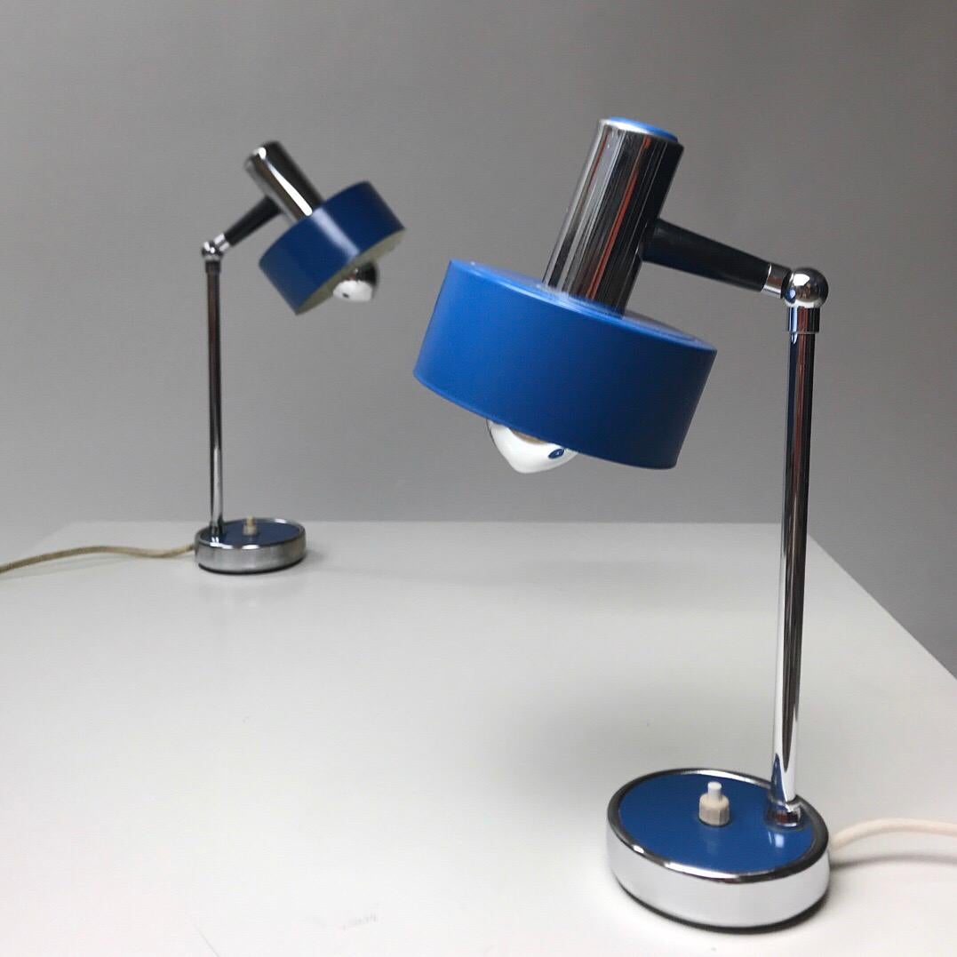 Set of Blue Lacquered and Chrome Plated Italian Table Lamps, Italy, 1960s In Good Condition In Haderslev, DK