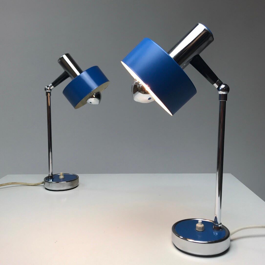 Mid-20th Century Set of Blue Lacquered and Chrome Plated Italian Table Lamps, Italy, 1960s