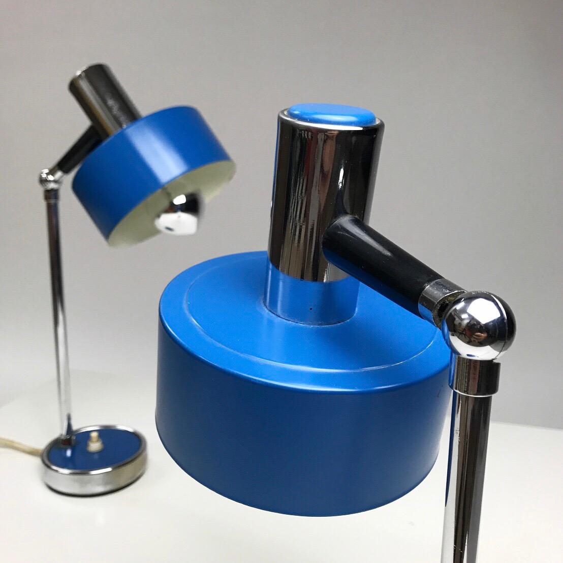 Set of Blue Lacquered and Chrome Plated Italian Table Lamps, Italy, 1960s 2