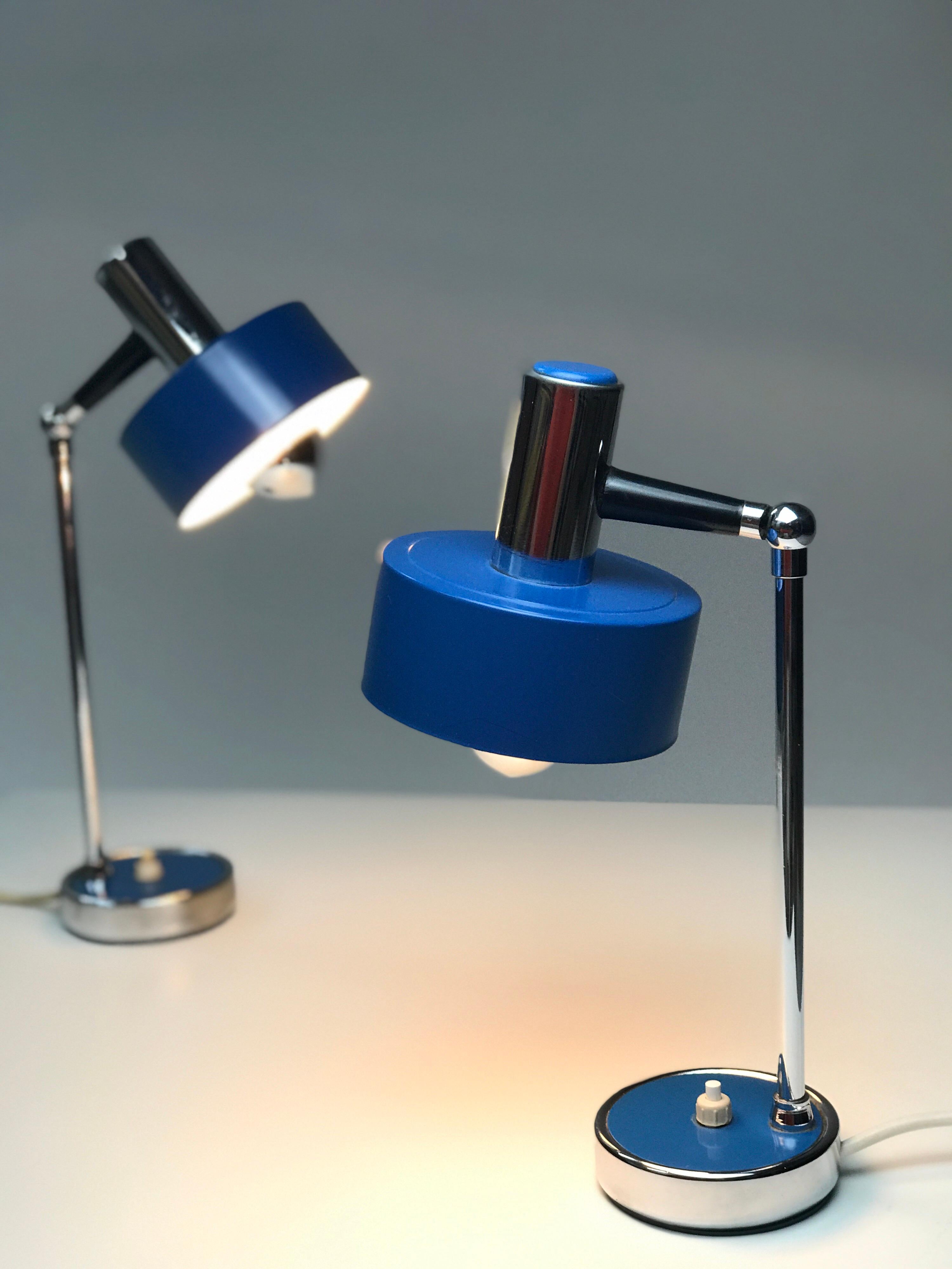 Set of Blue Lacquered and Chrome Plated Italian Table Lamps, Italy, 1960s 4