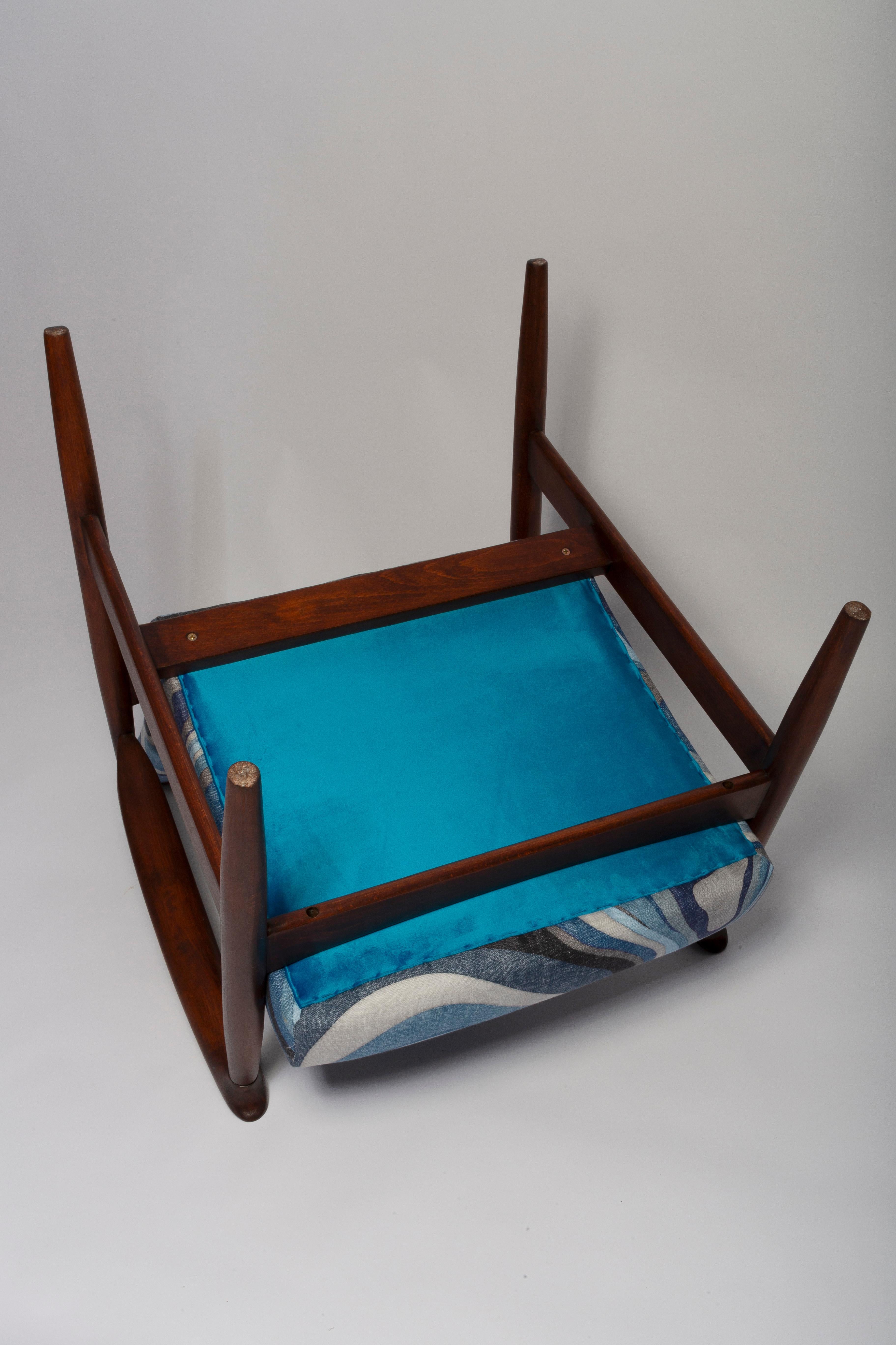 Set di poltrona e sgabello GFM64 di metà secolo in lino blu, E Homa, Europa, anni '60 in vendita 3