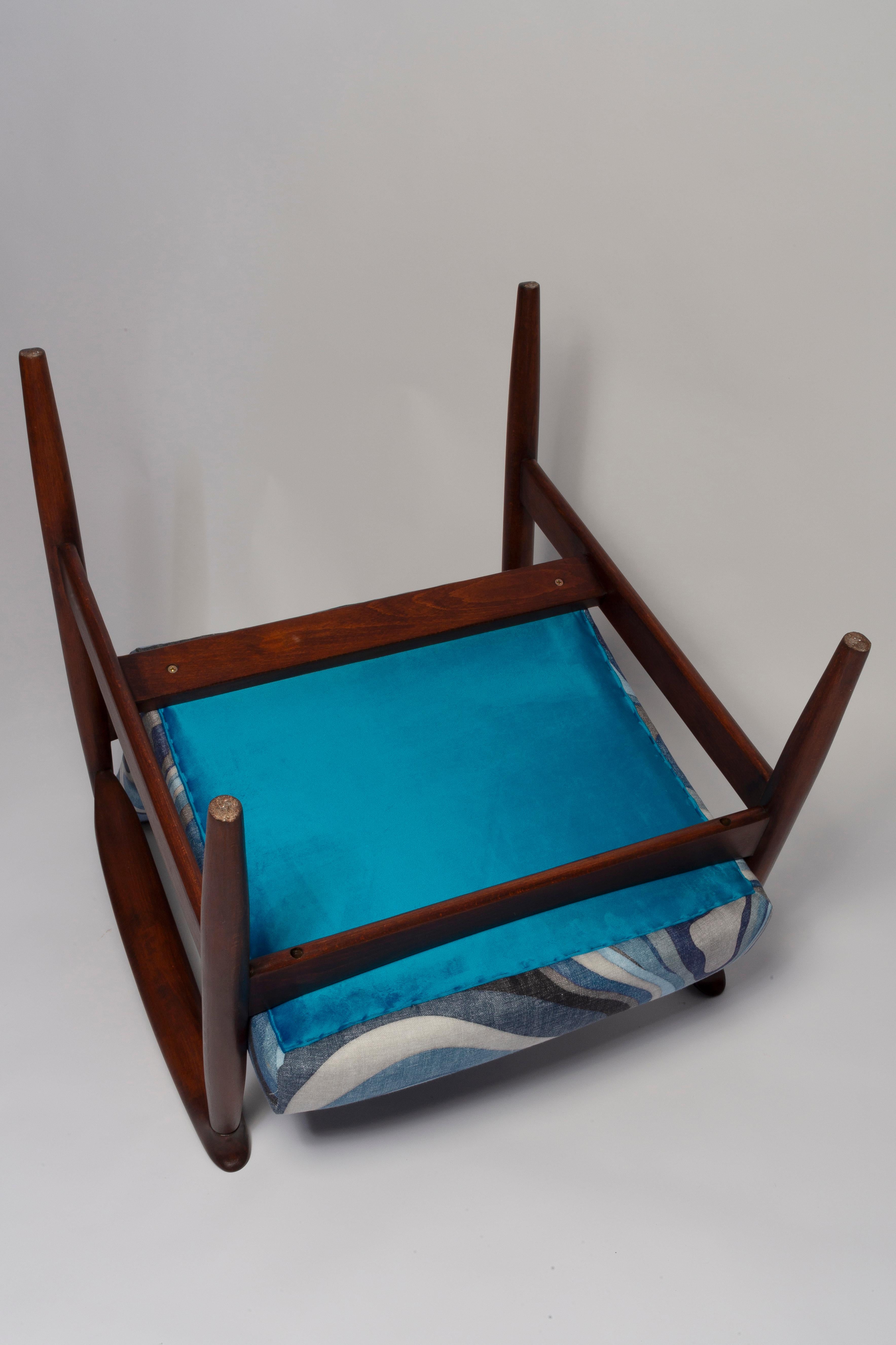 Set of Blue Linen Mid Century GFM64 Armchair and Stool, E Homa, Europe, 1960s For Sale 7