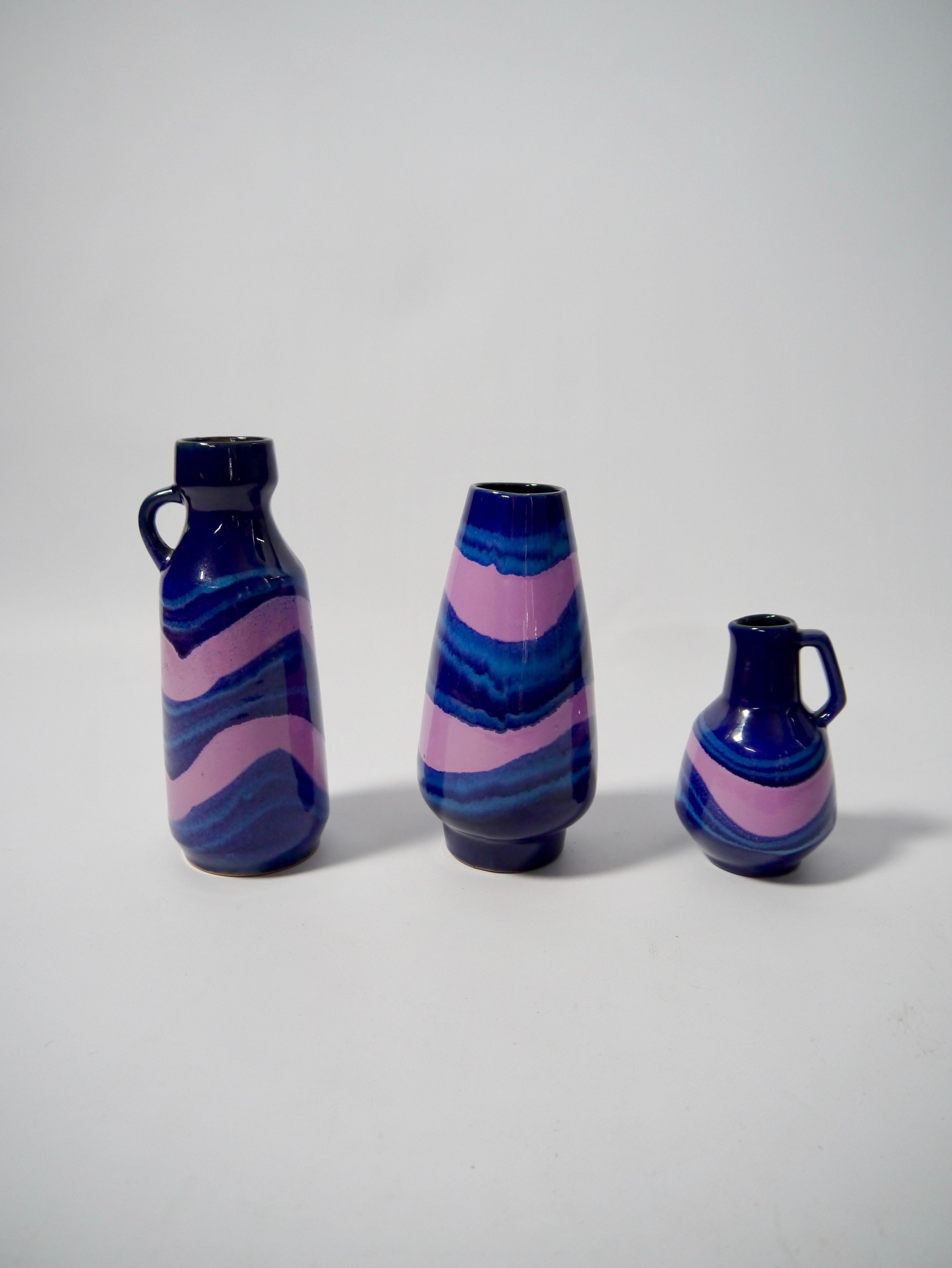 Set of German fat lava ceramics in a rather rare and decorative color combination and pattern.