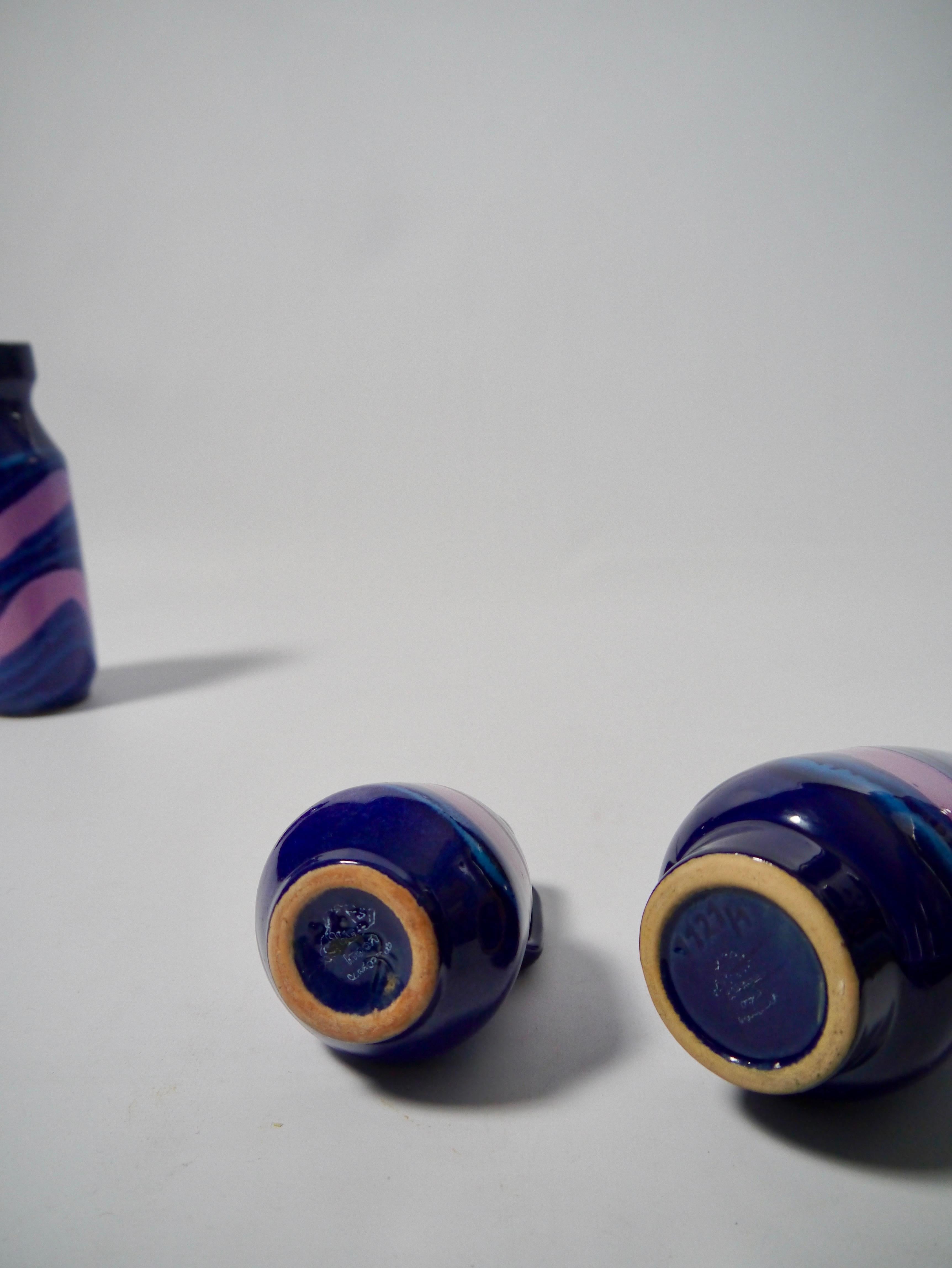 20th Century Set of Blue and Soft Pink Ceramic Vases by Strehla, East Germany, 1970s For Sale