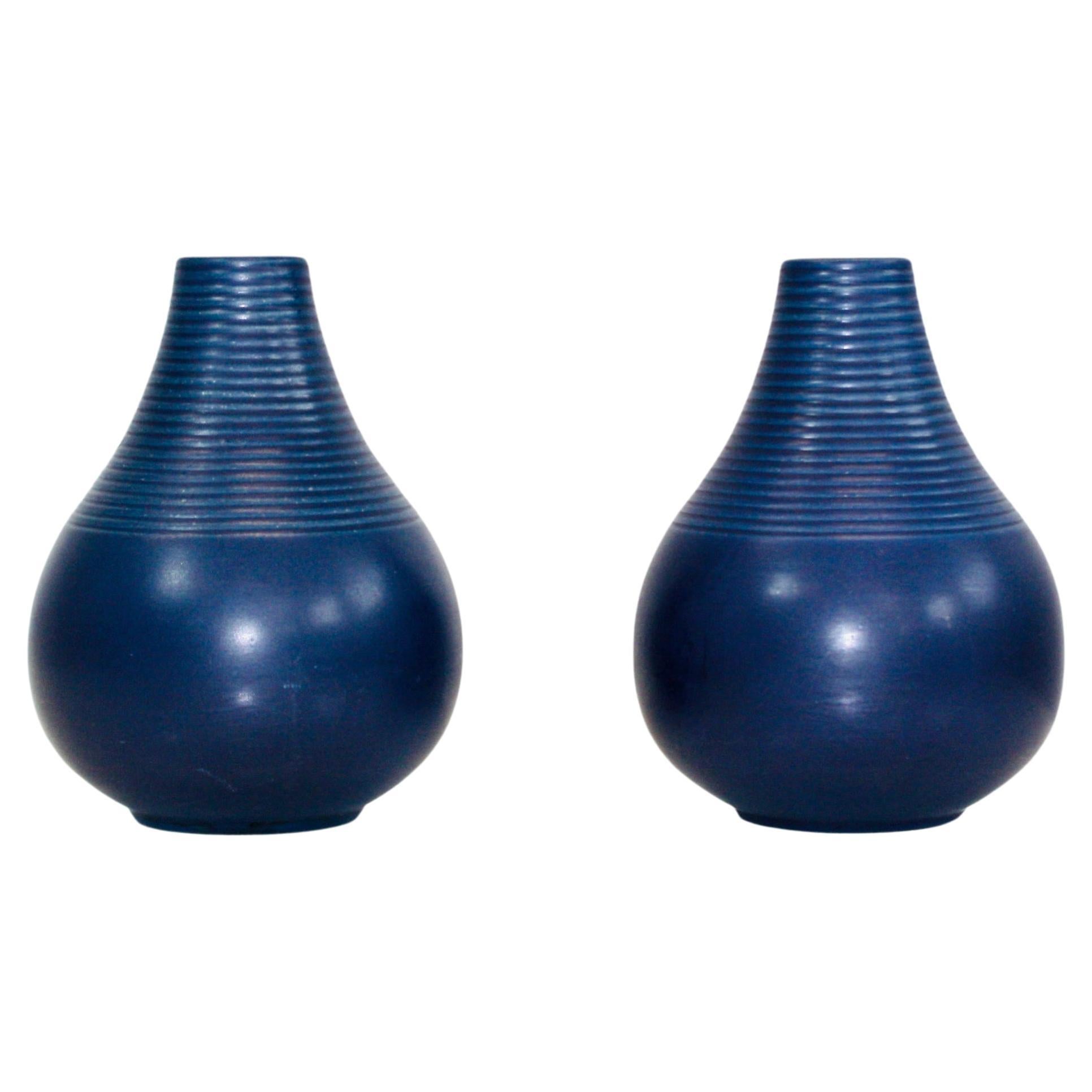 Set of blue stoneware vases by Axel Sorensen for P. Ipsens Enke, 1940s, Denmark For Sale