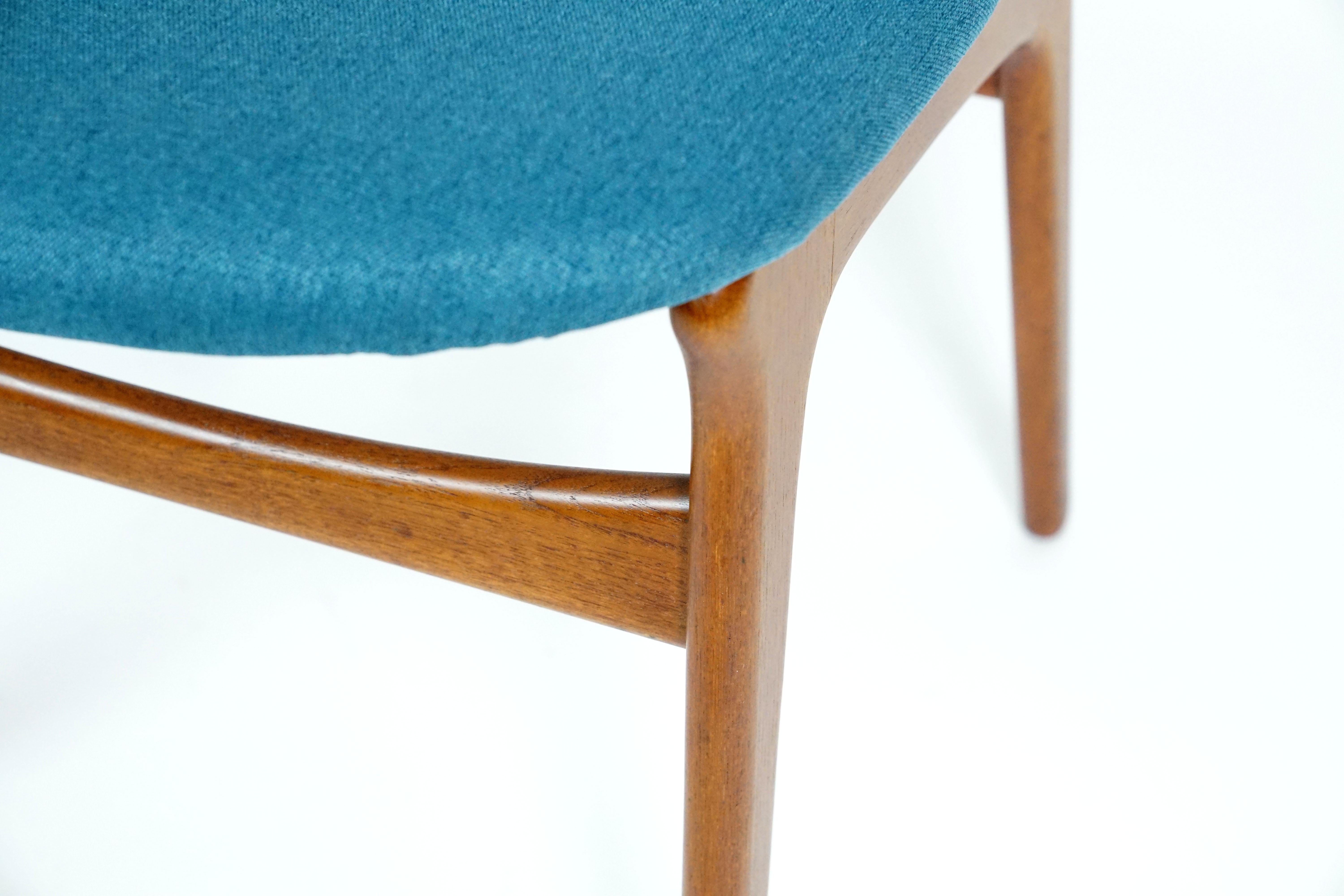 Set of Blue Teak Chairs by Erik Buch for Christiansen For Sale 4