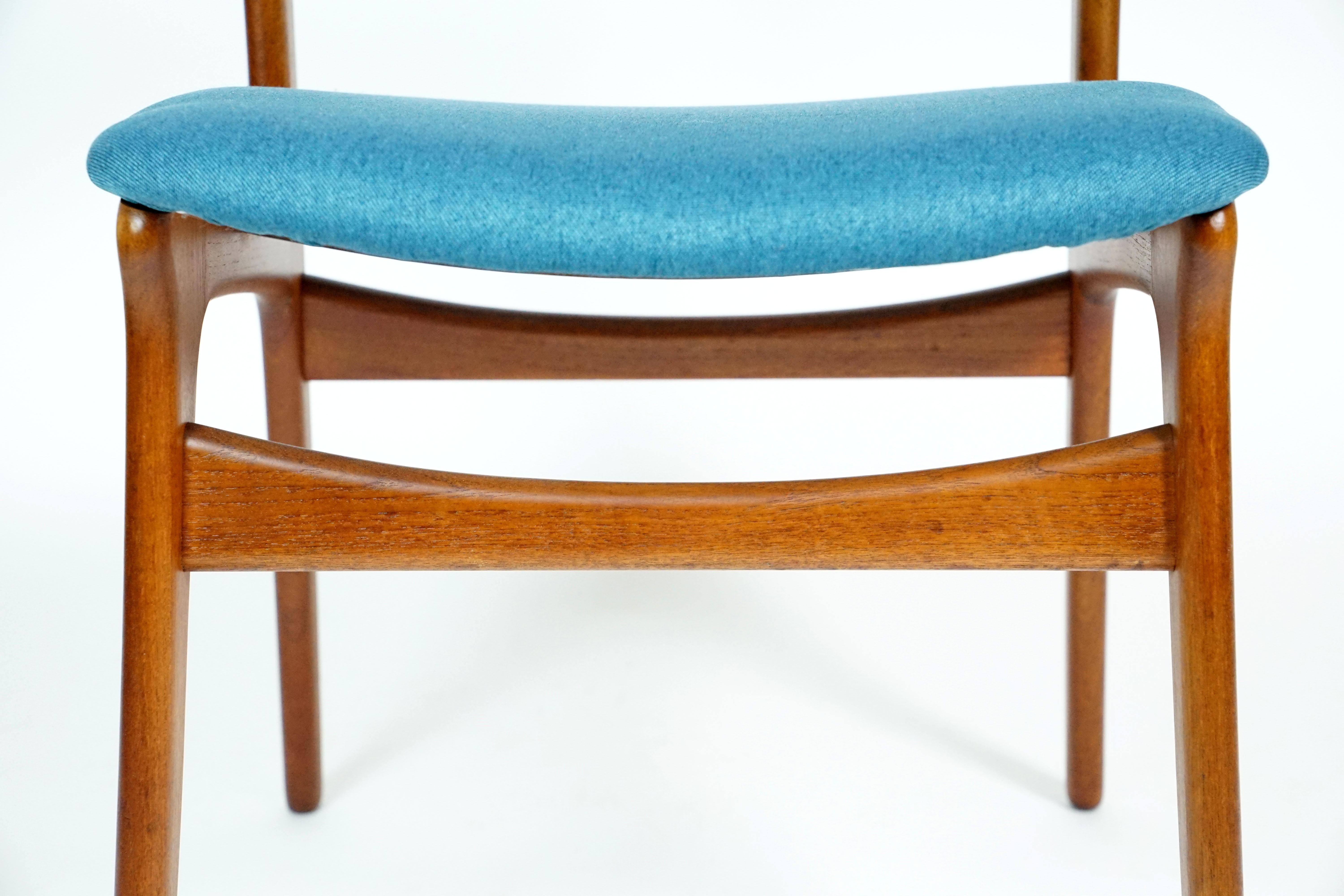 Set of Blue Teak Chairs by Erik Buch for Christiansen For Sale 8
