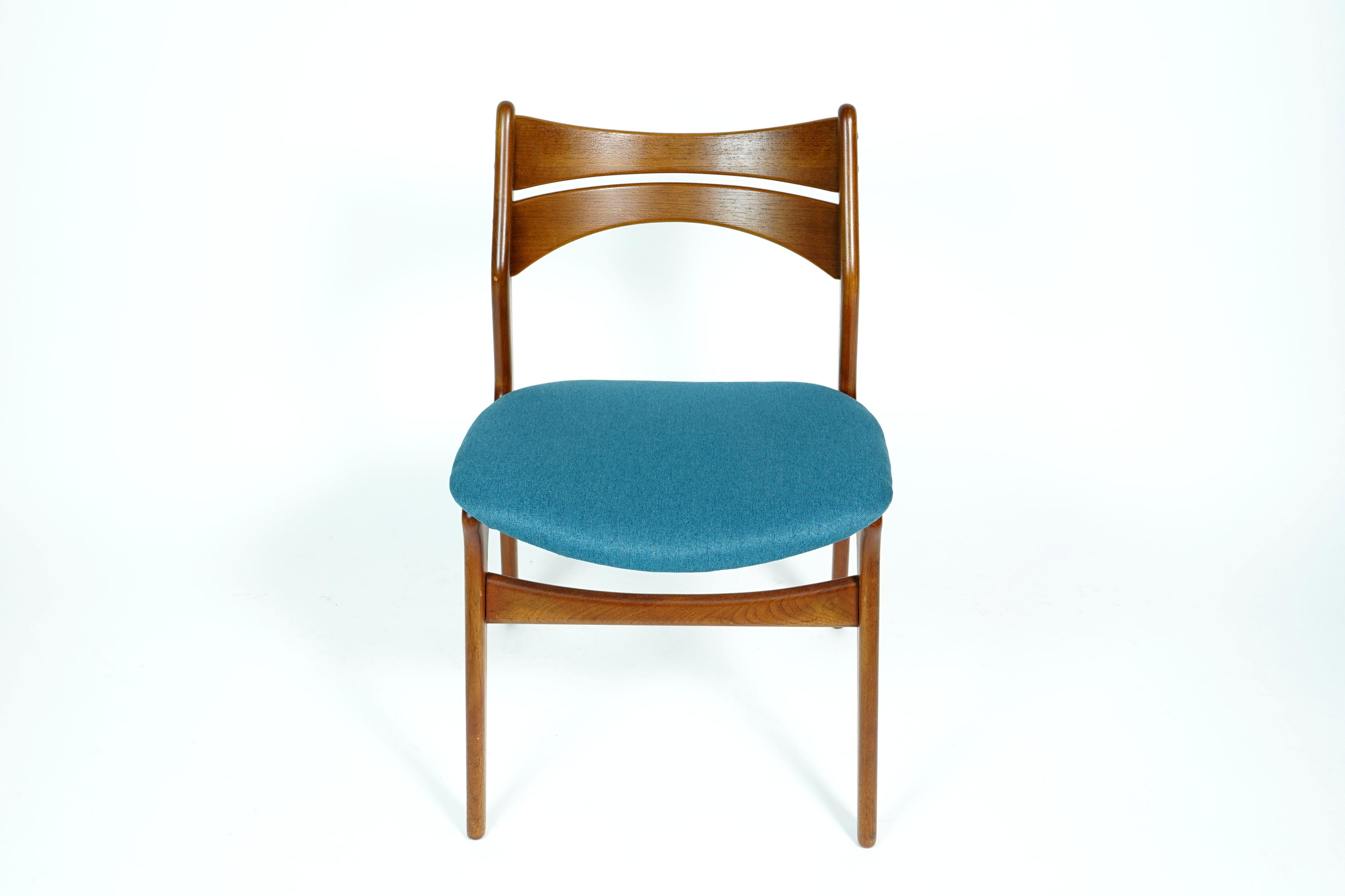 Mid-Century Modern Set of Blue Teak Chairs by Erik Buch for Christiansen For Sale