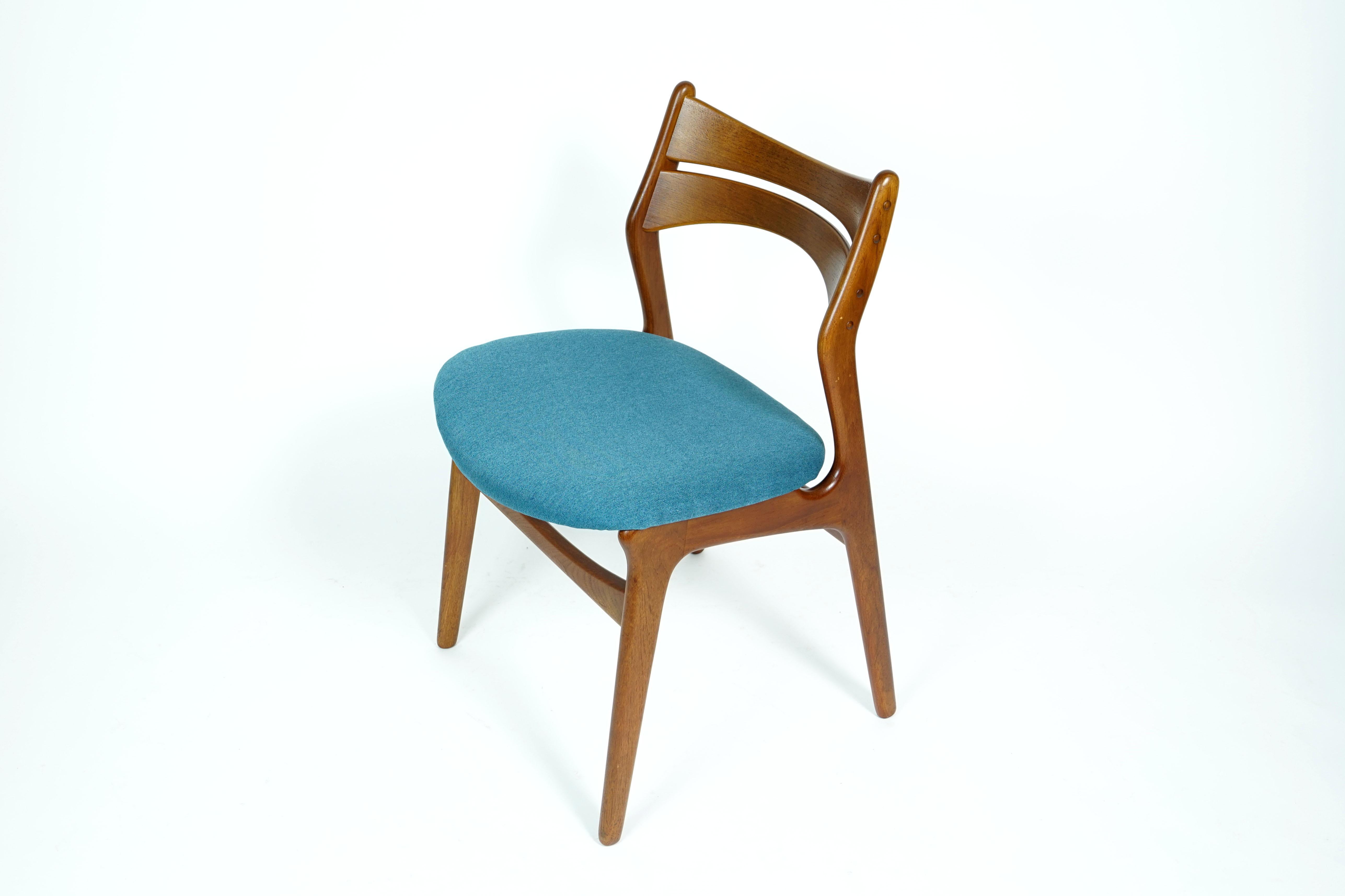 Danish Set of Blue Teak Chairs by Erik Buch for Christiansen For Sale