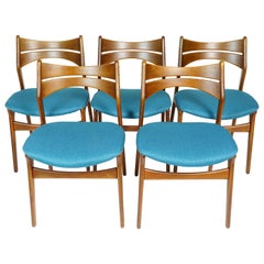 Set of Blue Teak Chairs by Erik Buch for Christiansen