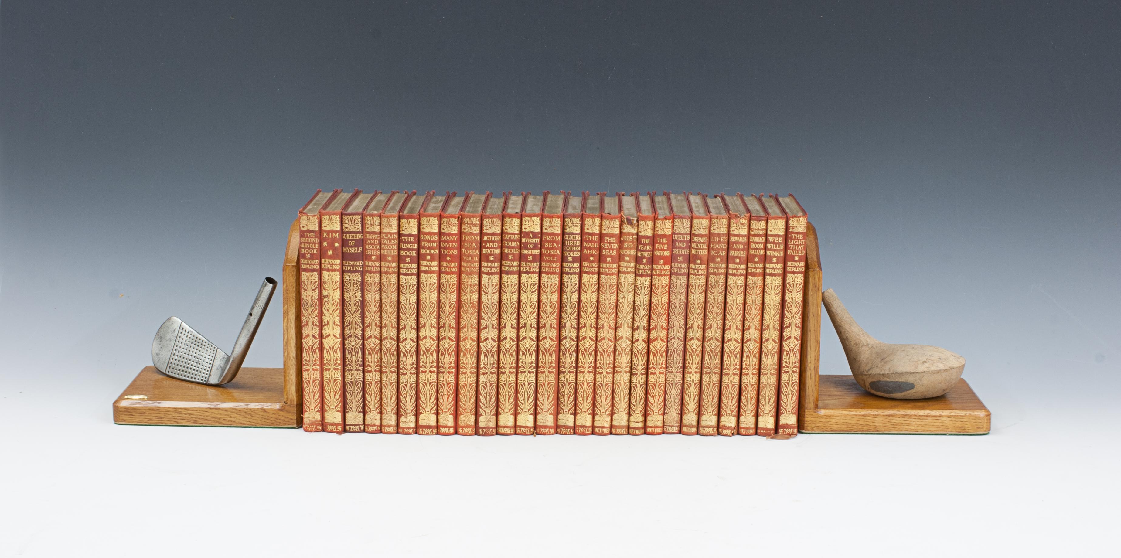 Set Of Twenty-Six MacMillan's Rudyard Kipling Pocket Edition Books.
The leather bound books from the Macmillan Pocket Kipling series, in smart condition. Full semi-rigid maroon calf covers with gilt titles and gilt Kipling decoration to front boards