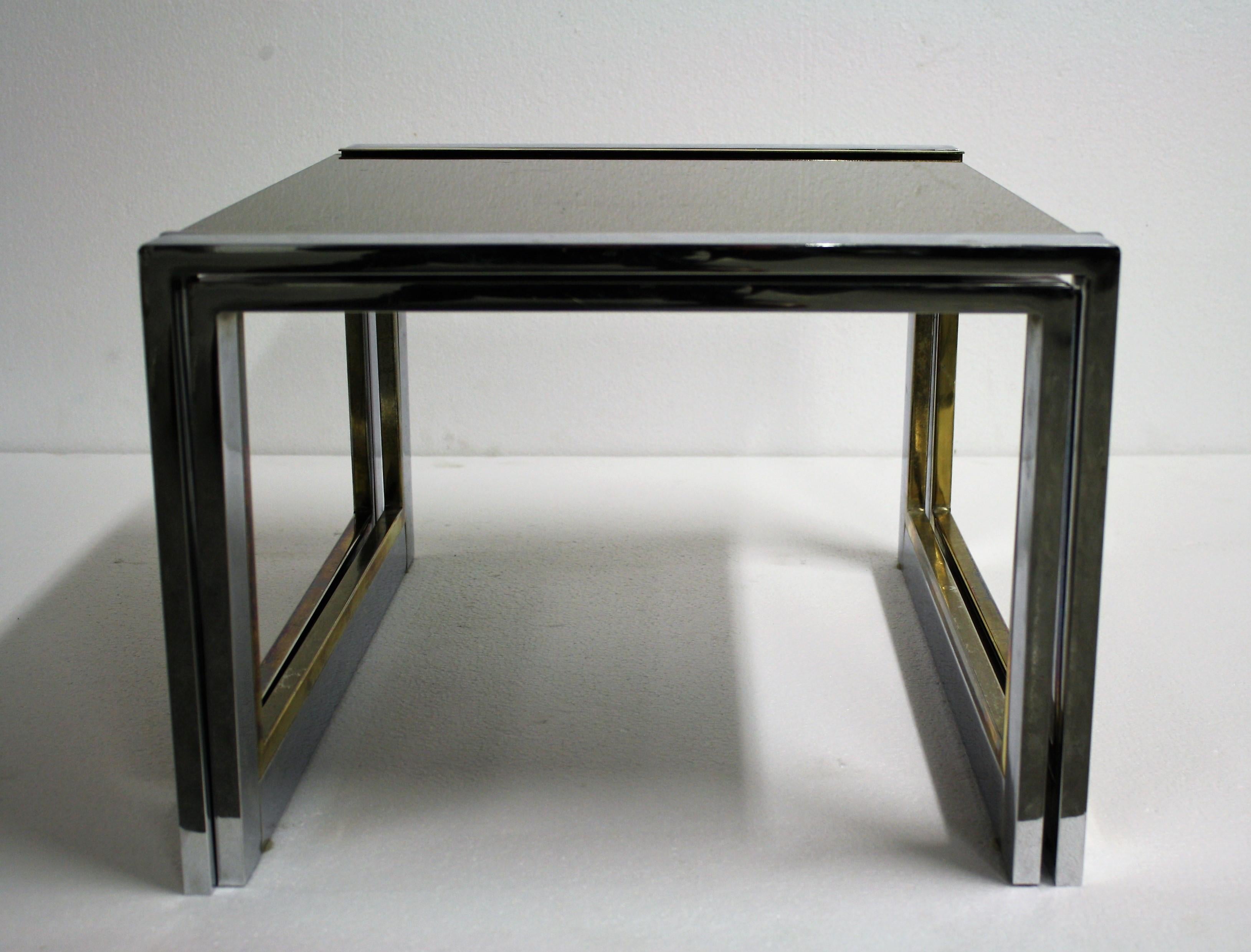 Hollywood Regency Set of Brass and Chrome Nesting Tables, 1970s France