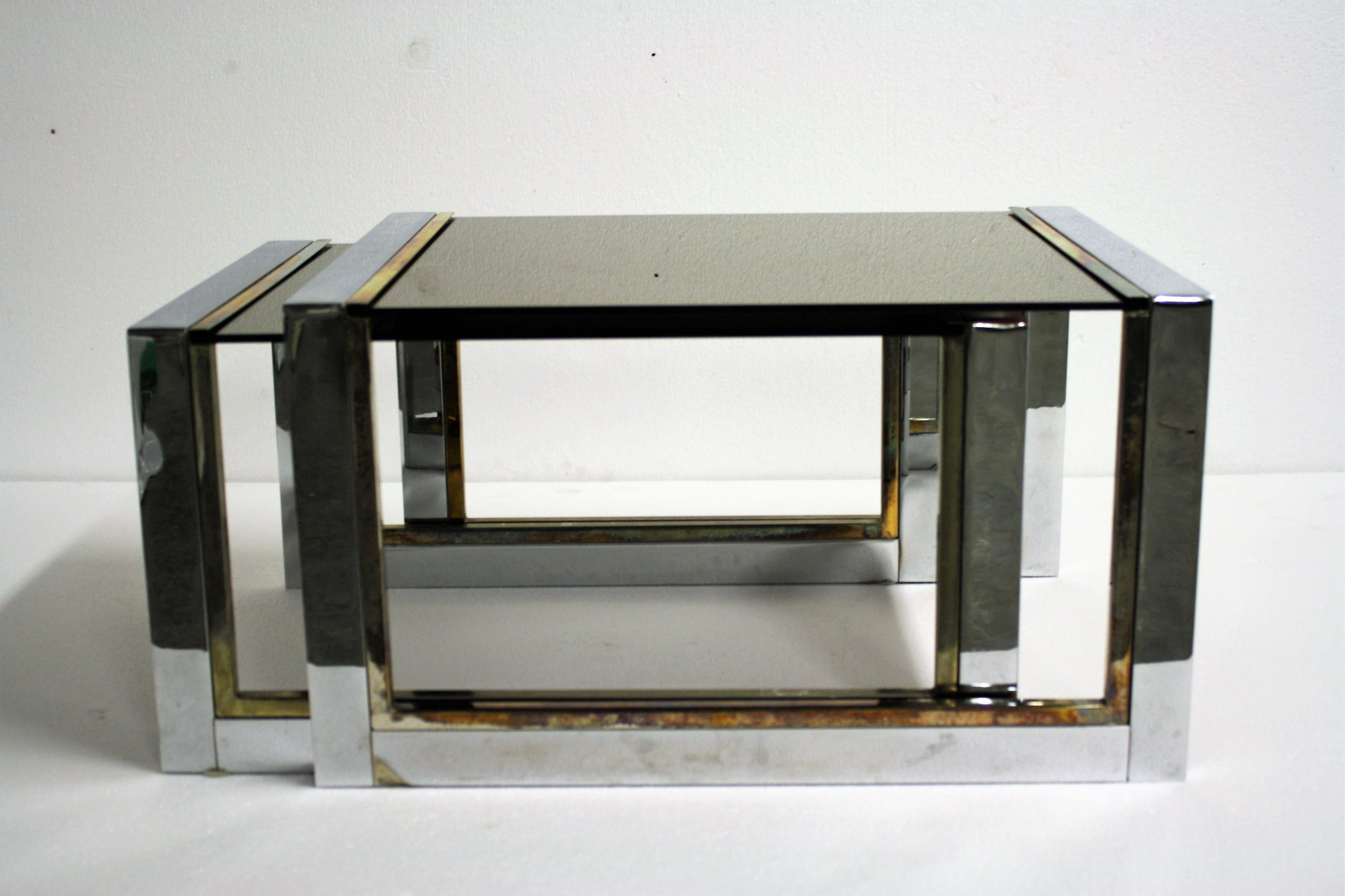 Set of Brass and Chrome Nesting Tables, 1970s France 2