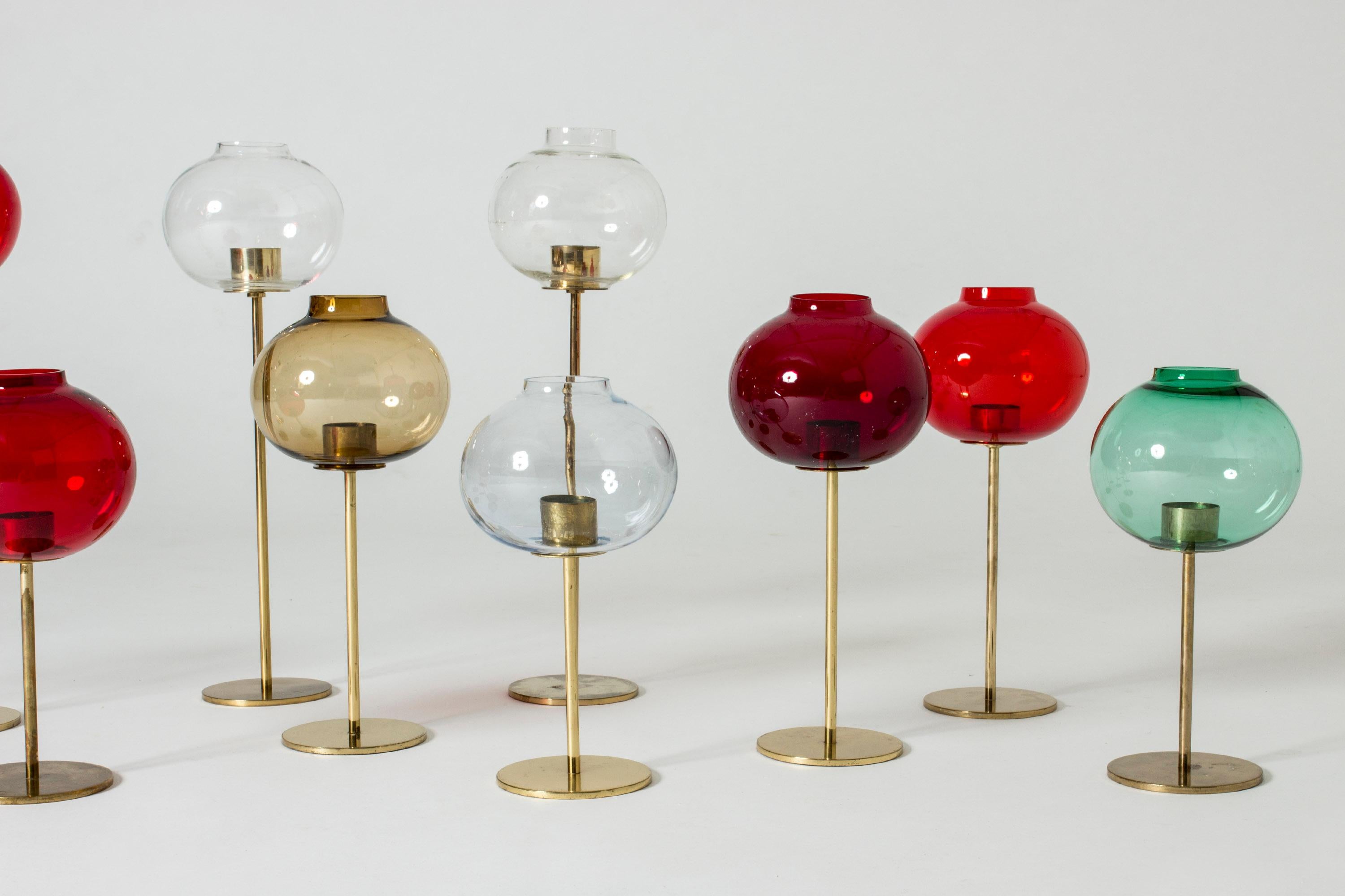 Scandinavian Modern Set of Brass and Glass Candleholders by Hans-Agne Jakobsson For Sale