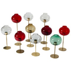 Retro Set of Brass and Glass Candleholders by Hans-Agne Jakobsson