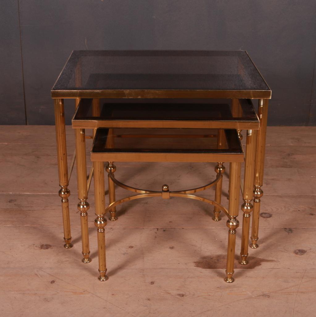 French Set of Brass and Glass Tables For Sale
