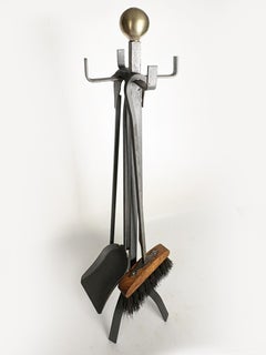 Set of brass and Iron fire tools on Stand, France, 1950