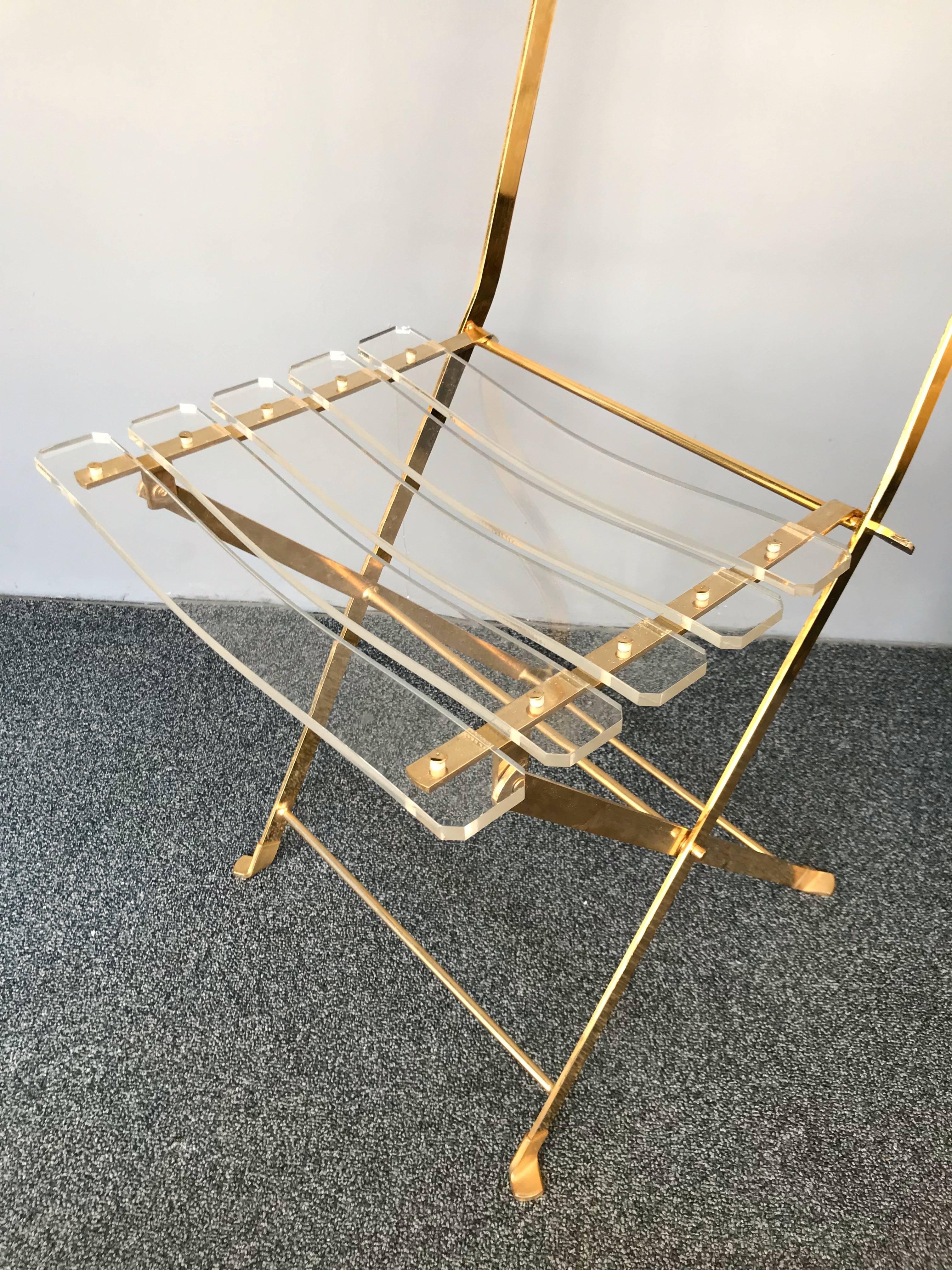 Late 20th Century Set of Brass and Lucite Chairs by Galerie Maison & Jardin, France, 1970s